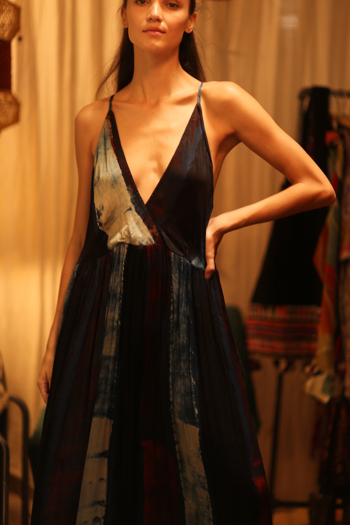 LILY SILK DRESS BLUE STRIPE - BANGKOK TAILOR CLOTHING STORE - HANDMADE CLOTHING