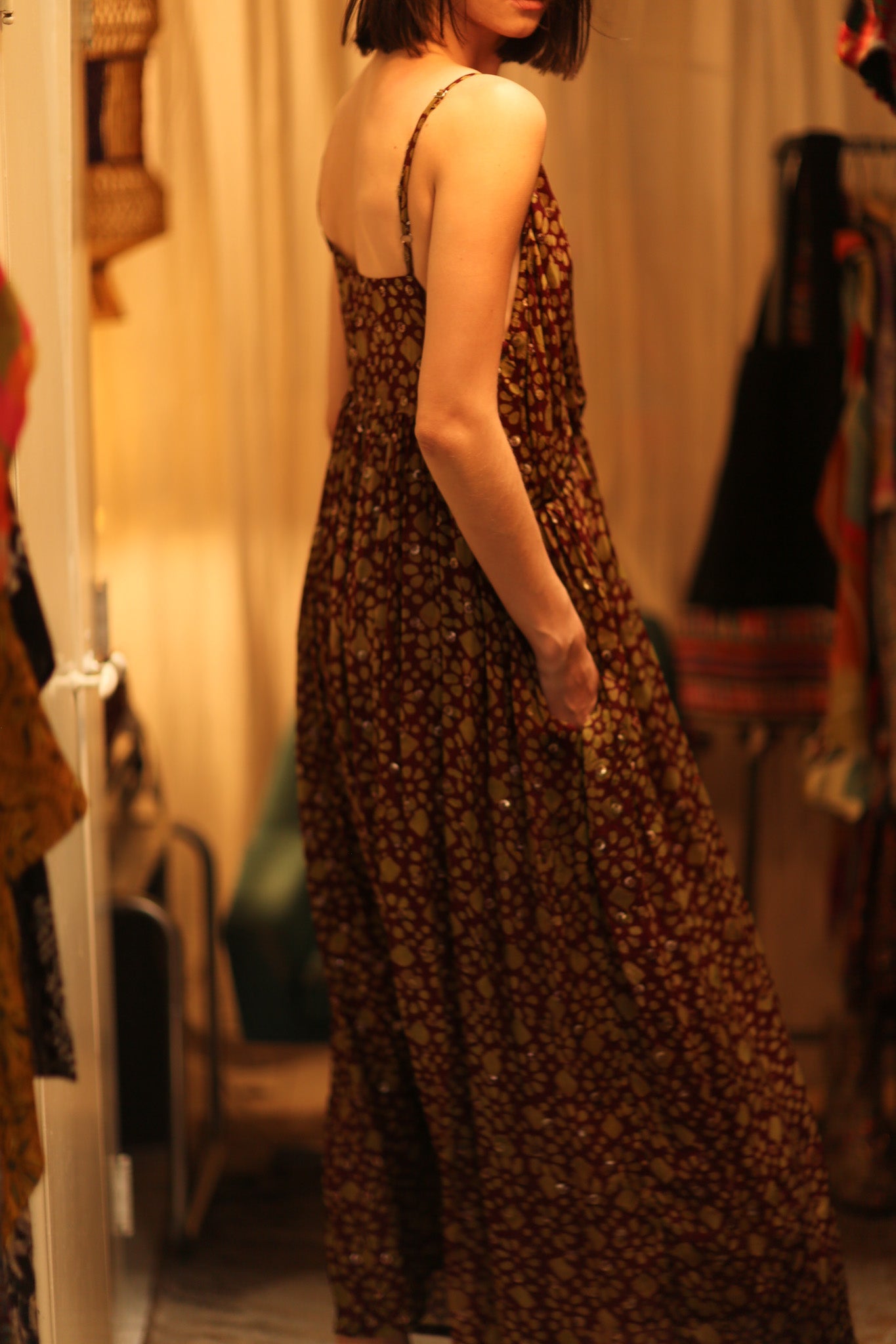 LILY SILK DRESS MINI GREEN YELLOW FLORAL - BANGKOK TAILOR CLOTHING STORE - HANDMADE CLOTHING