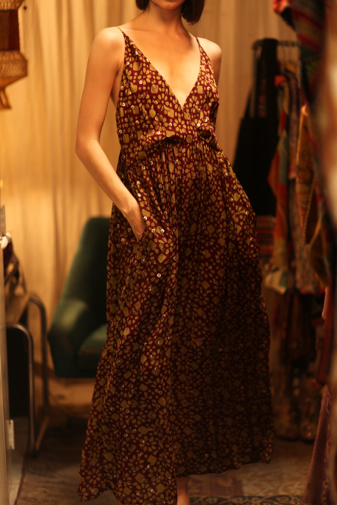 LILY SILK DRESS MINI GREEN YELLOW FLORAL - BANGKOK TAILOR CLOTHING STORE - HANDMADE CLOTHING