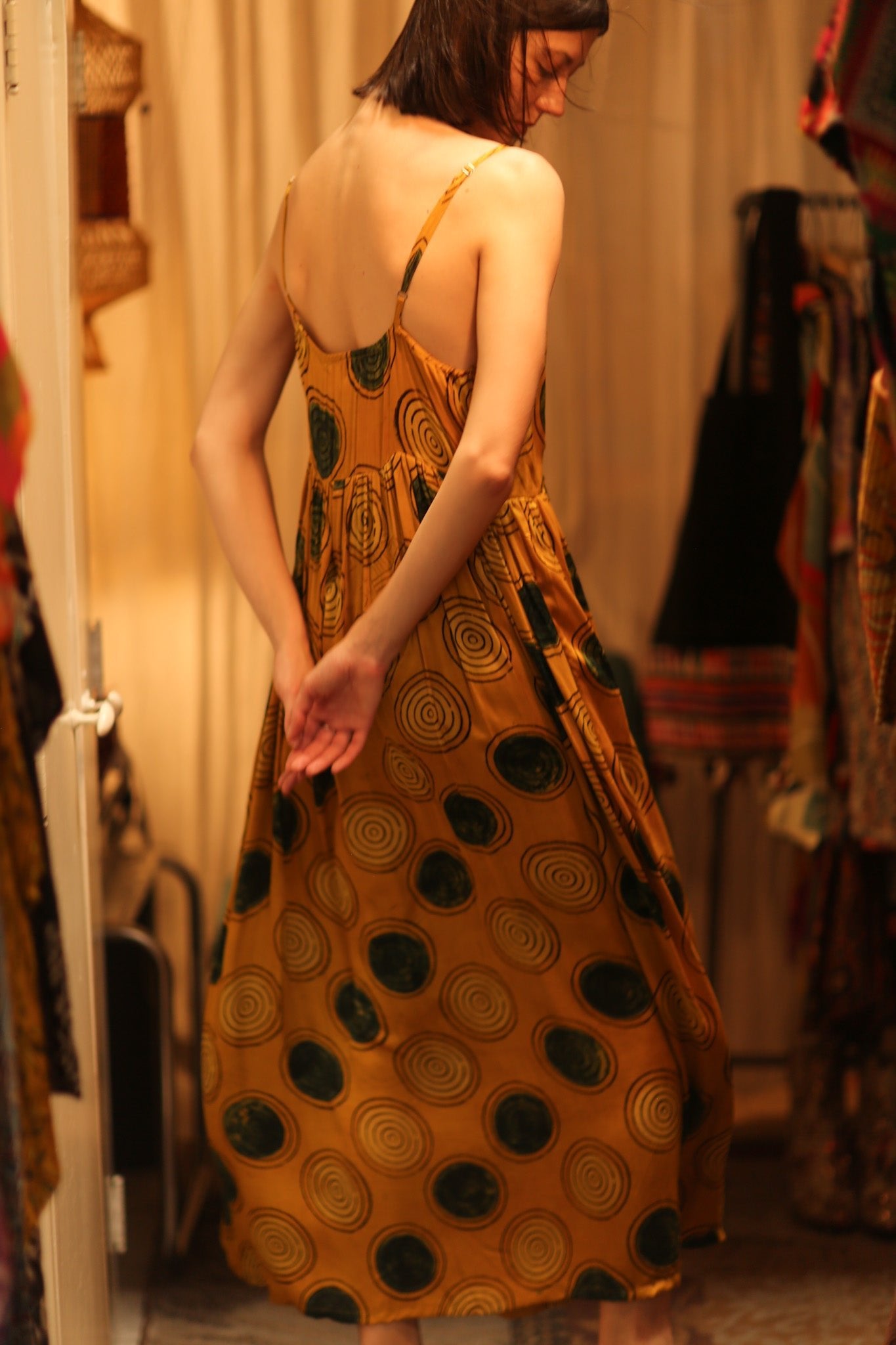 LILY SILK DRESS MUSTARD YO - YO - BANGKOK TAILOR CLOTHING STORE - HANDMADE CLOTHING