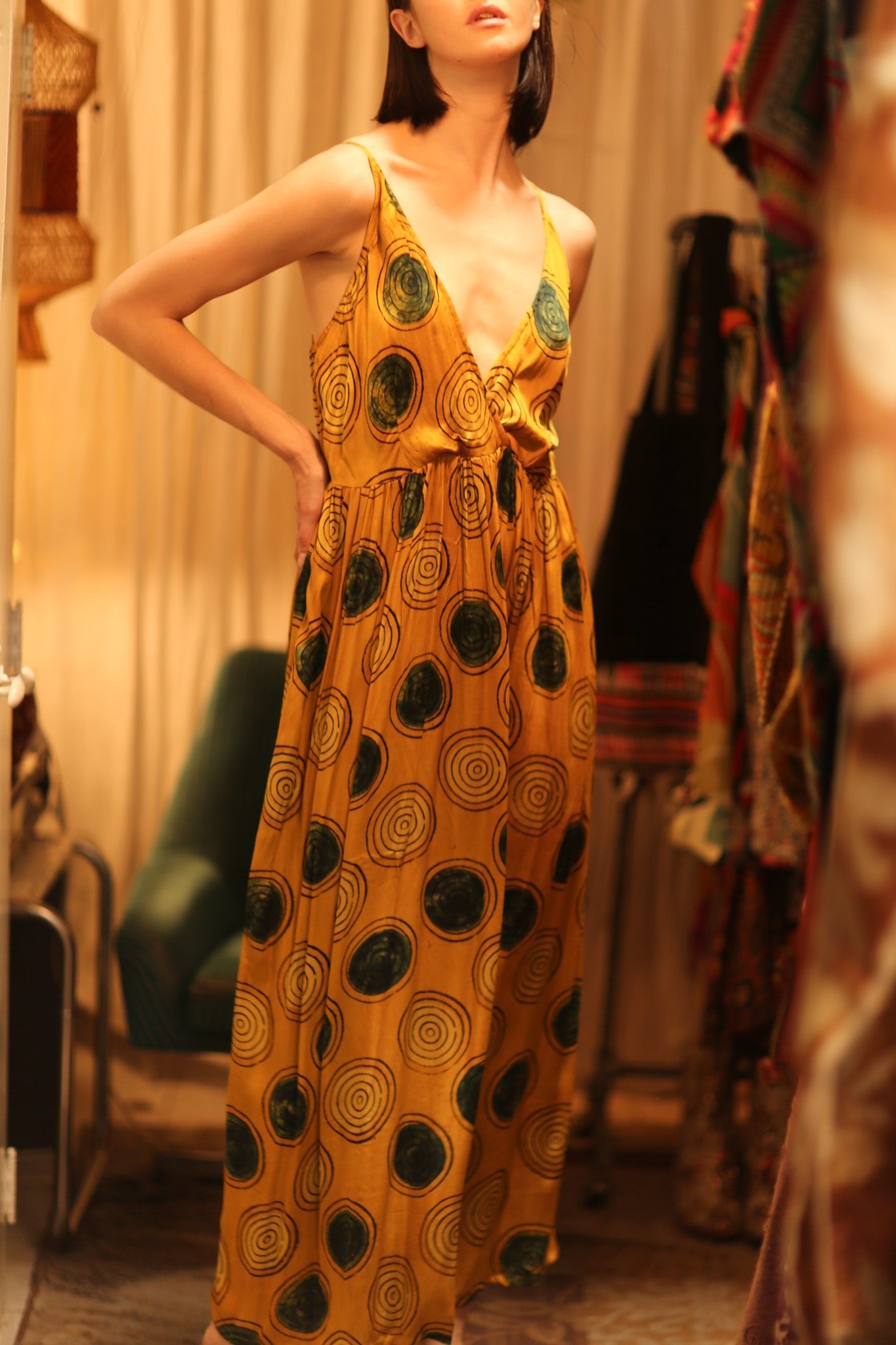 LILY SILK DRESS MUSTARD YO - YO - BANGKOK TAILOR CLOTHING STORE - HANDMADE CLOTHING
