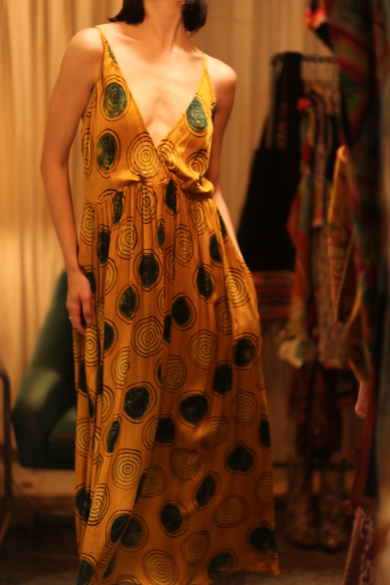 LILY SILK DRESS MUSTARD YO - YO - BANGKOK TAILOR CLOTHING STORE - HANDMADE CLOTHING