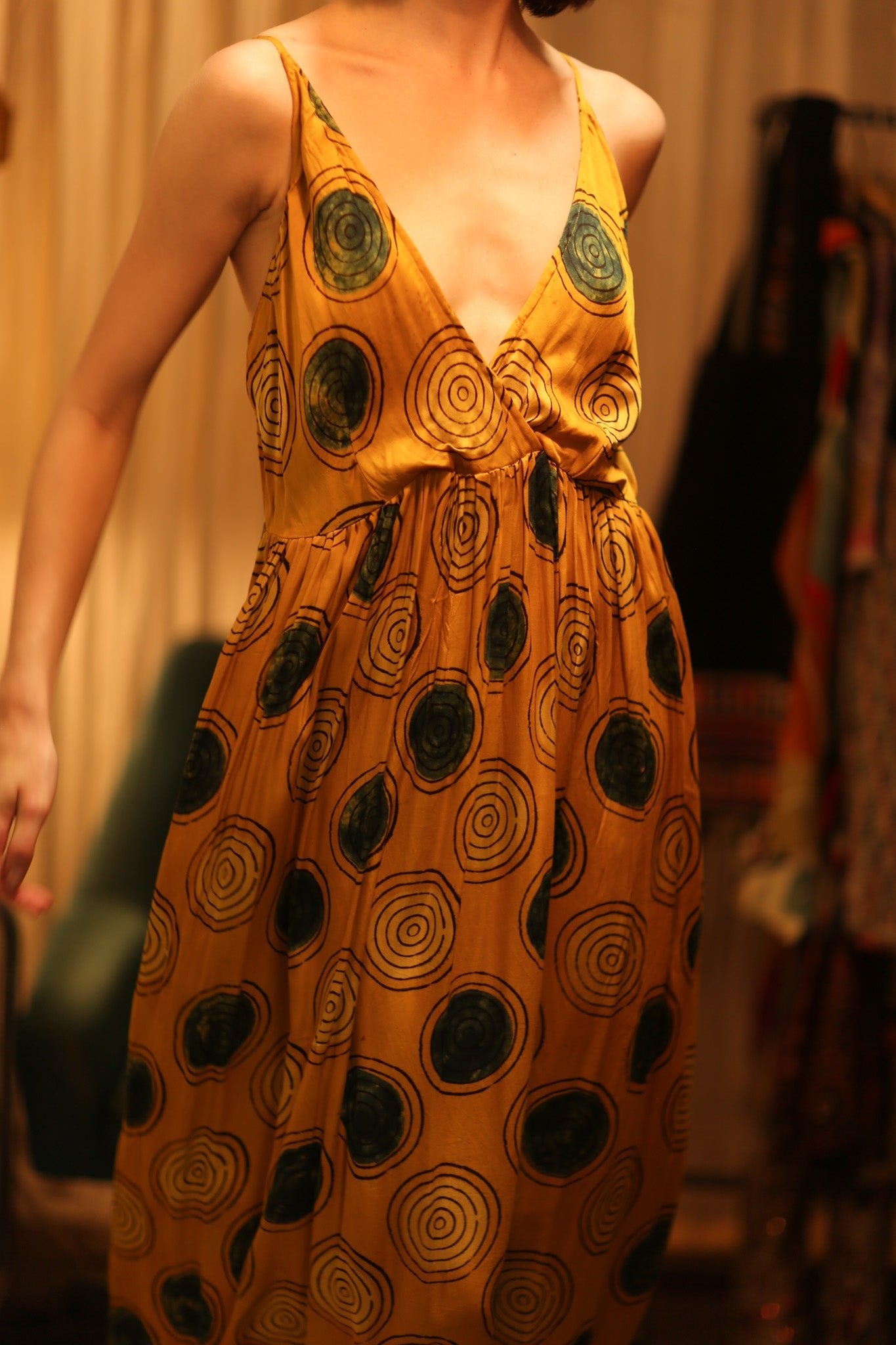 LILY SILK DRESS MUSTARD YO - YO - BANGKOK TAILOR CLOTHING STORE - HANDMADE CLOTHING