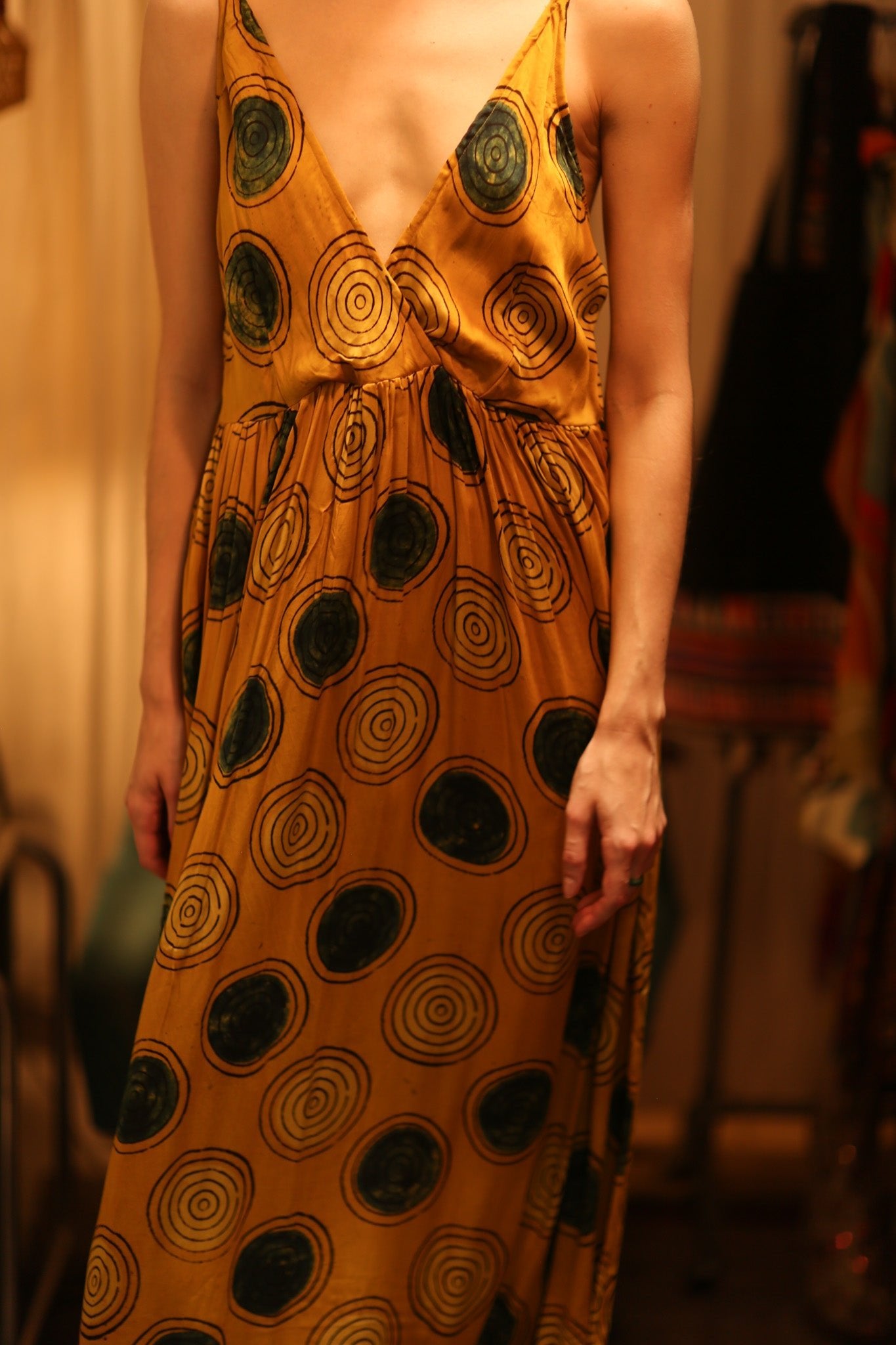 LILY SILK DRESS MUSTARD YO - YO - BANGKOK TAILOR CLOTHING STORE - HANDMADE CLOTHING