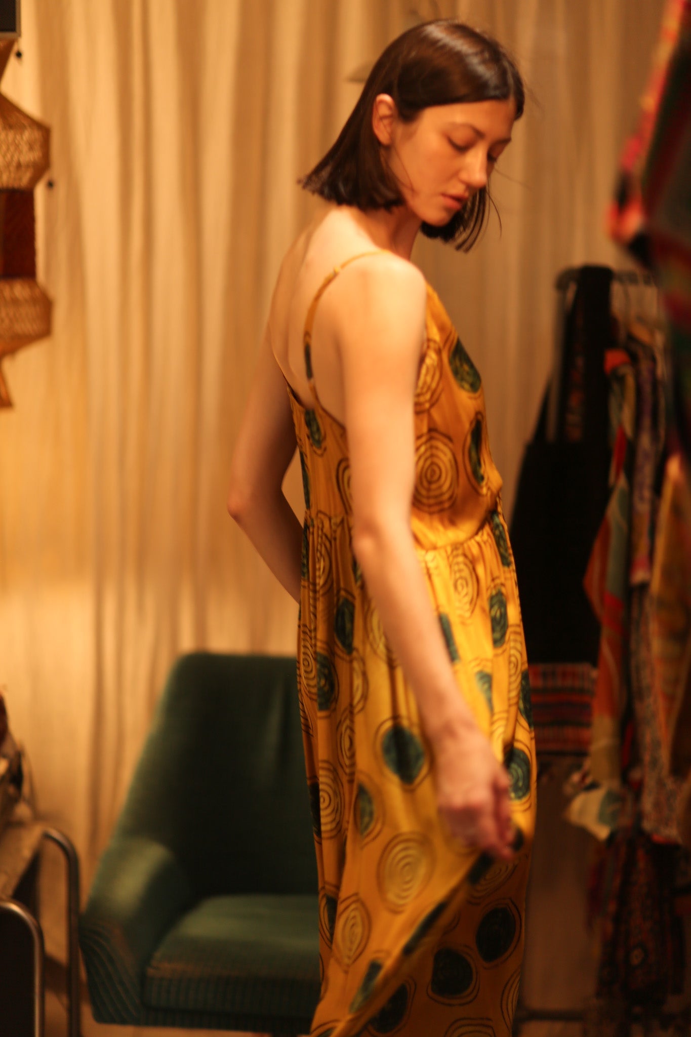 LILY SILK DRESS MUSTARD YO - YO - BANGKOK TAILOR CLOTHING STORE - HANDMADE CLOTHING