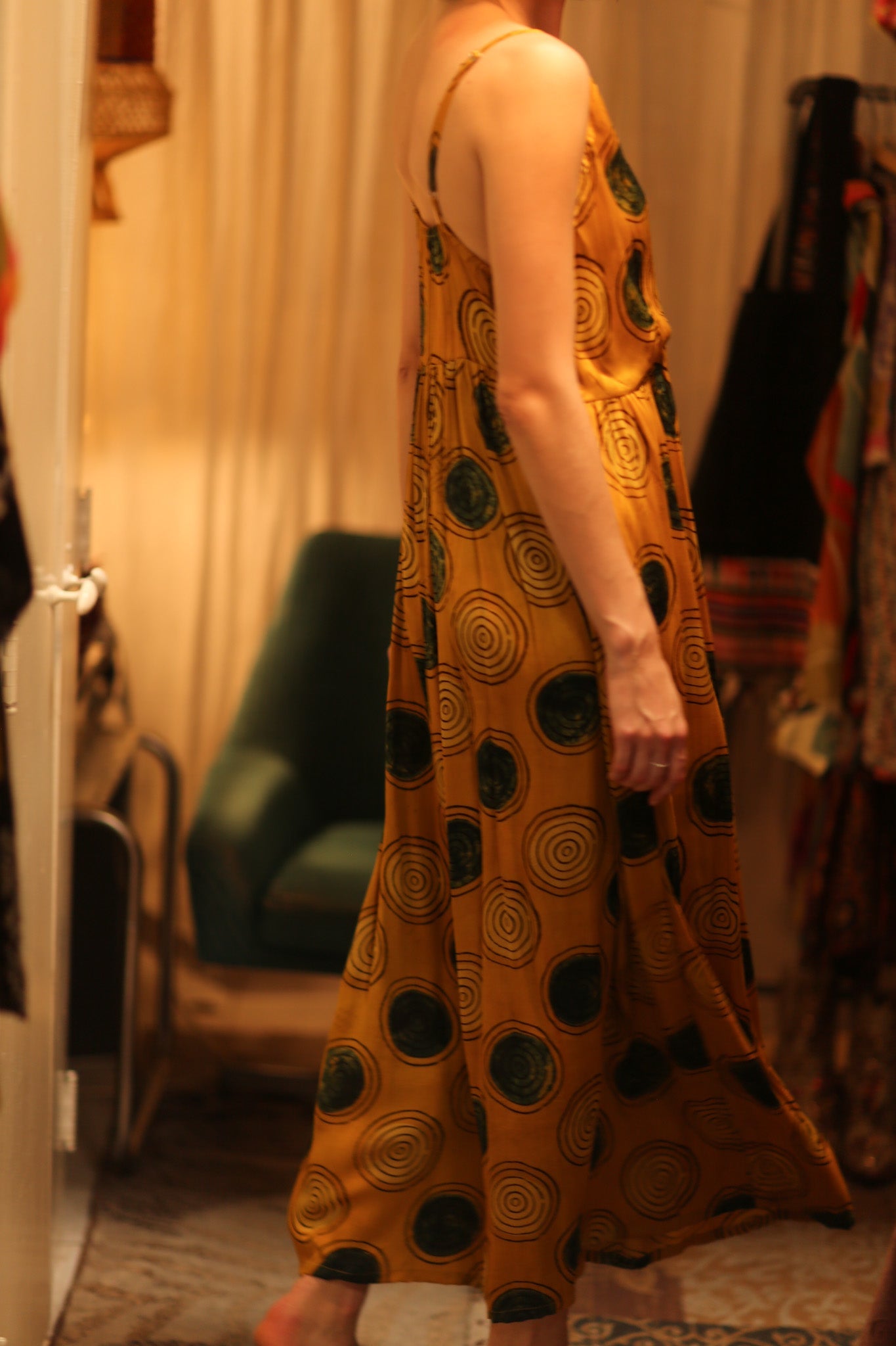 LILY SILK DRESS MUSTARD YO - YO - BANGKOK TAILOR CLOTHING STORE - HANDMADE CLOTHING