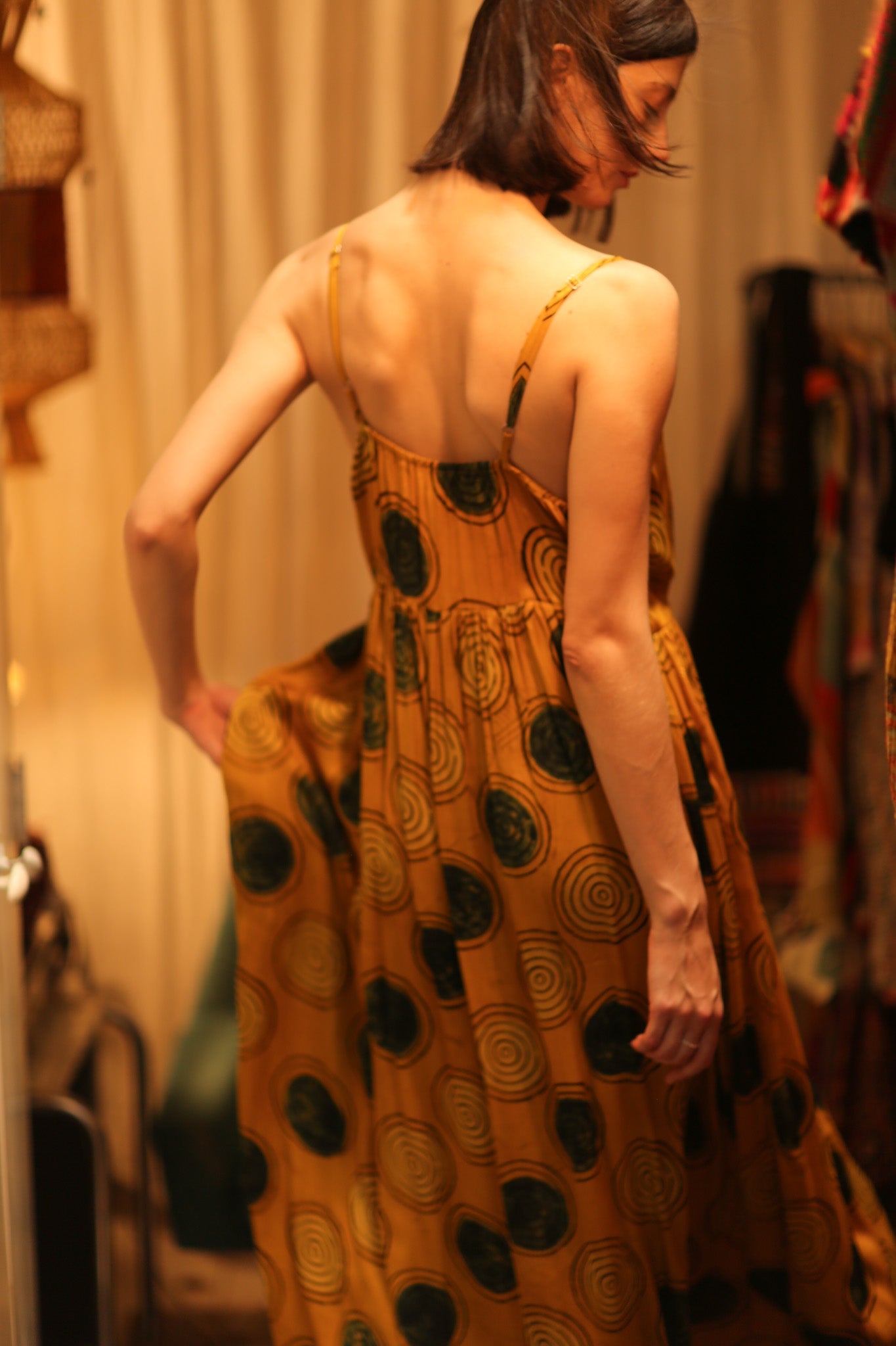 LILY SILK DRESS MUSTARD YO - YO - BANGKOK TAILOR CLOTHING STORE - HANDMADE CLOTHING