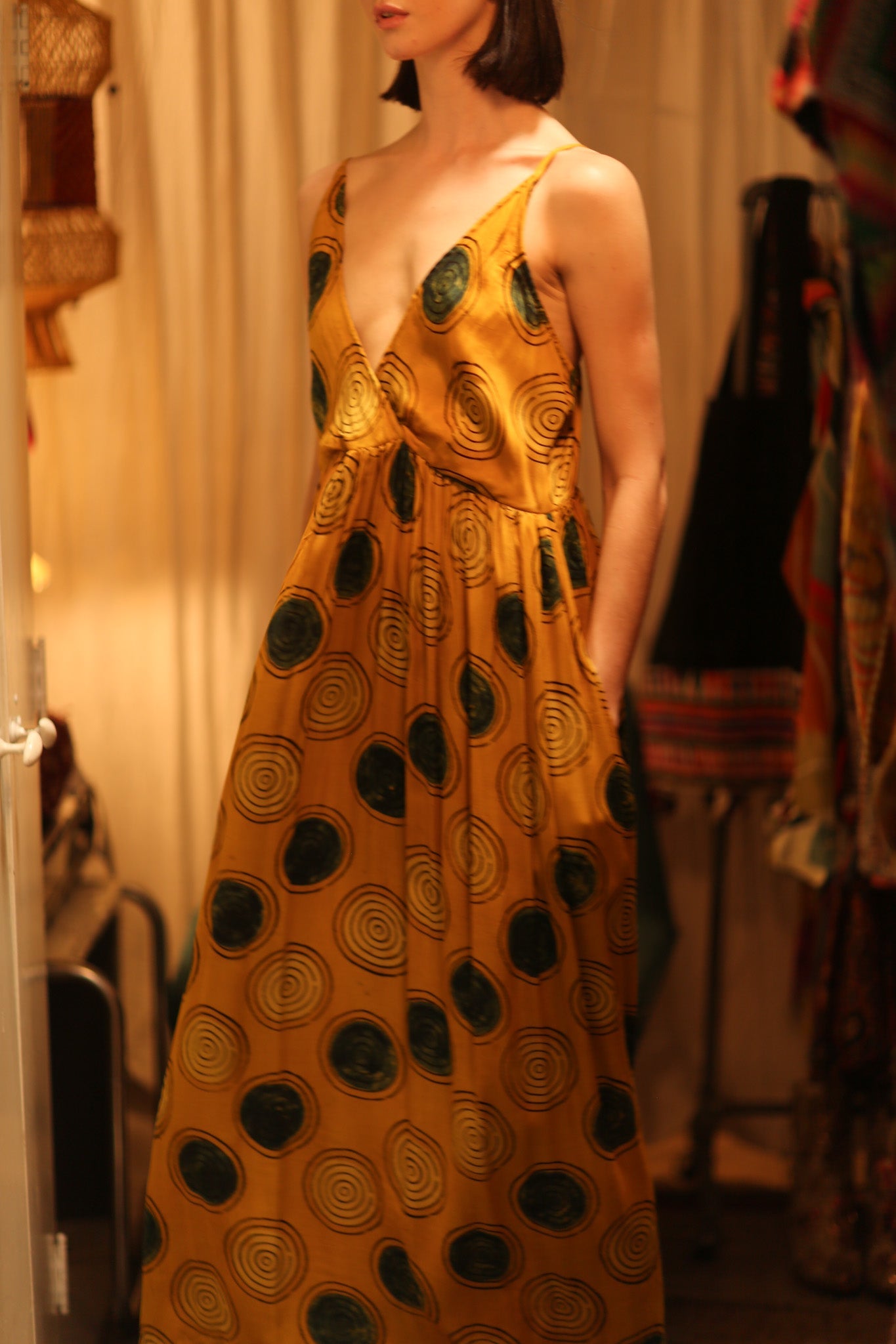 LILY SILK DRESS MUSTARD YO - YO - BANGKOK TAILOR CLOTHING STORE - HANDMADE CLOTHING
