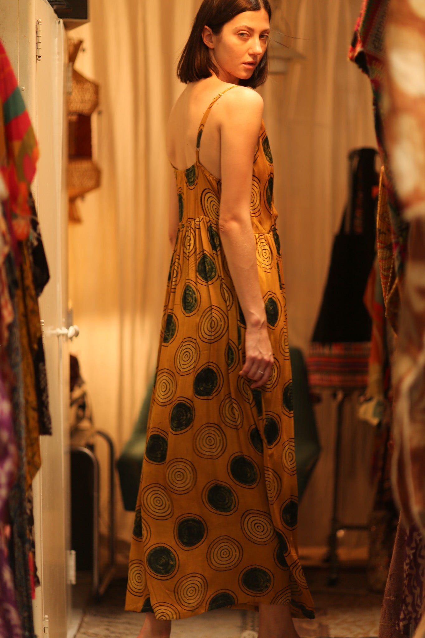 LILY SILK DRESS MUSTARD YO - YO - BANGKOK TAILOR CLOTHING STORE - HANDMADE CLOTHING