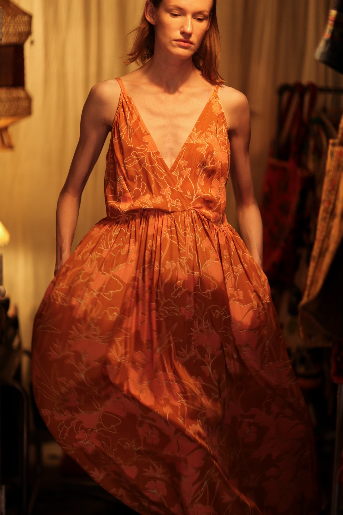 LILY SILK DRESS ORANGE FLOWER - BANGKOK TAILOR CLOTHING STORE - HANDMADE CLOTHING