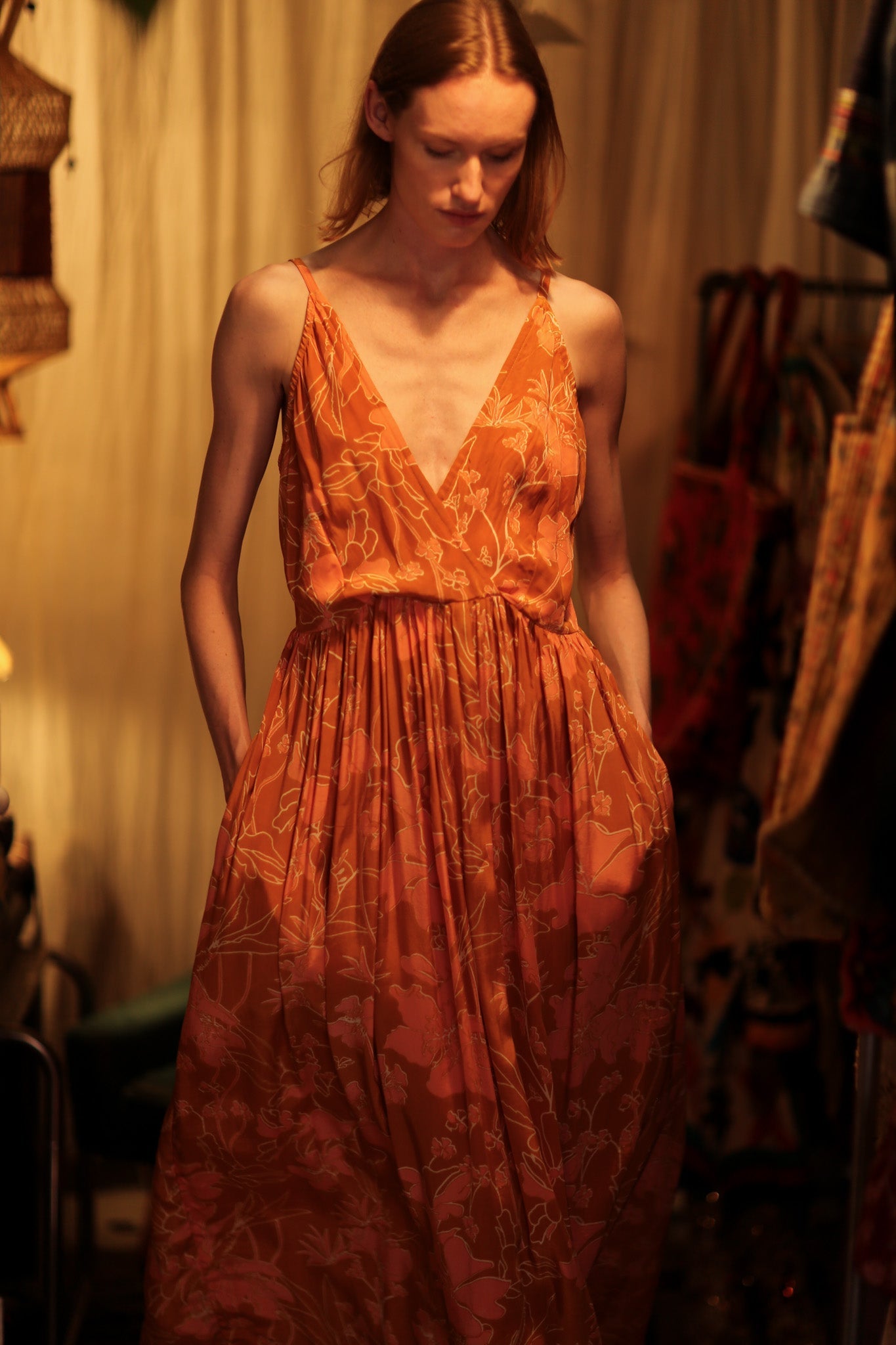 LILY SILK DRESS ORANGE FLOWER - BANGKOK TAILOR CLOTHING STORE - HANDMADE CLOTHING