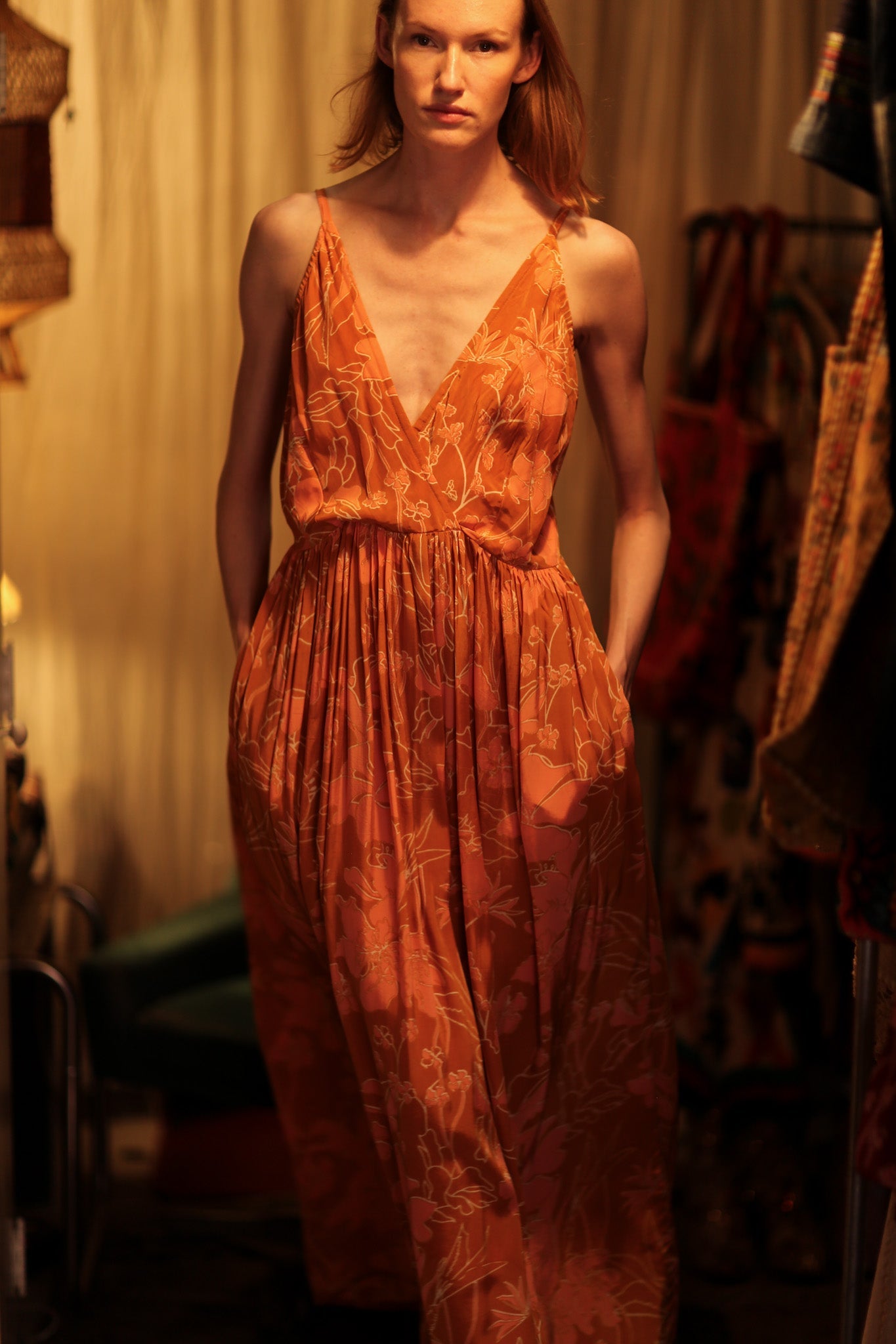 LILY SILK DRESS ORANGE FLOWER - BANGKOK TAILOR CLOTHING STORE - HANDMADE CLOTHING