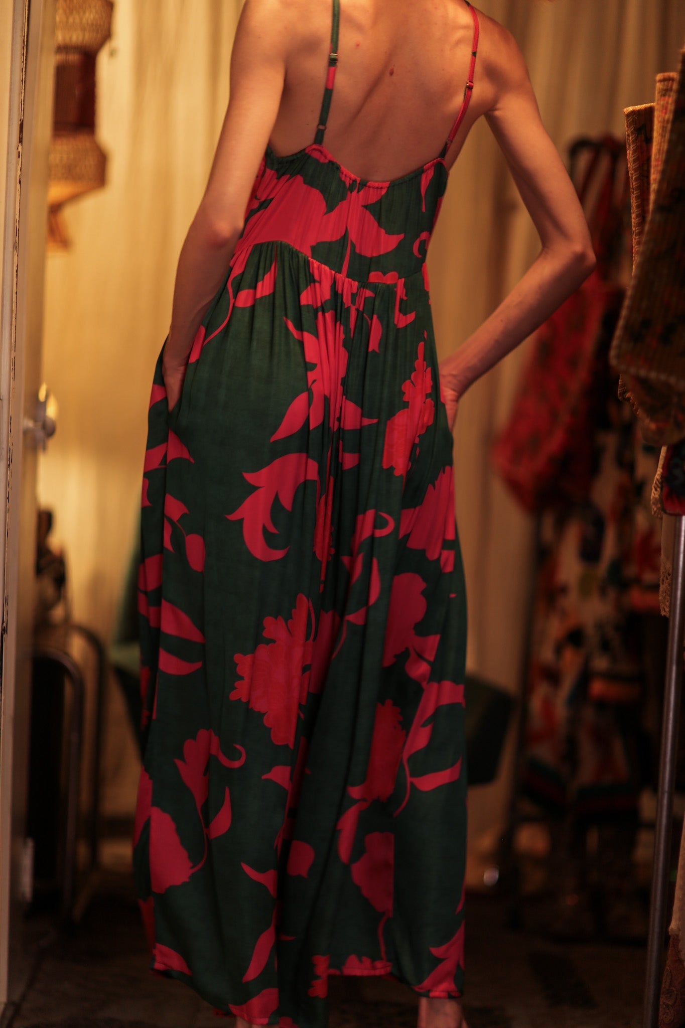 LILY SILK DRESS PINK VINES - BANGKOK TAILOR CLOTHING STORE - HANDMADE CLOTHING