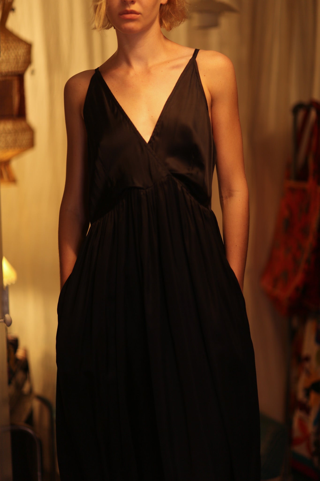 LILY SILK DRESS PITCH BLACK - BANGKOK TAILOR CLOTHING STORE - HANDMADE CLOTHING
