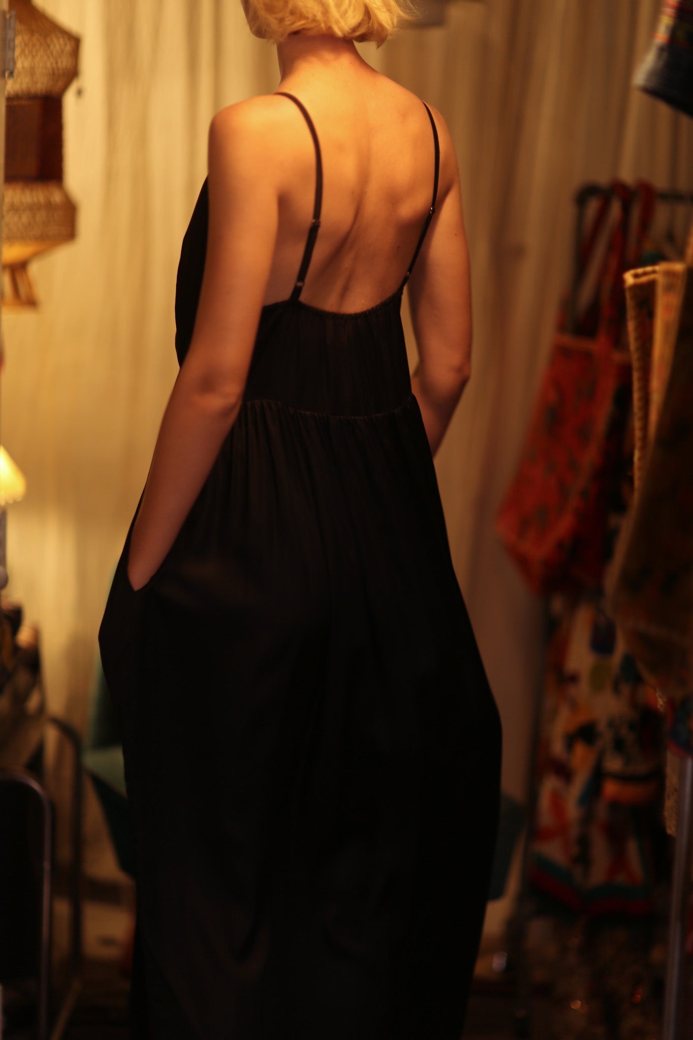 LILY SILK DRESS PITCH BLACK - BANGKOK TAILOR CLOTHING STORE - HANDMADE CLOTHING