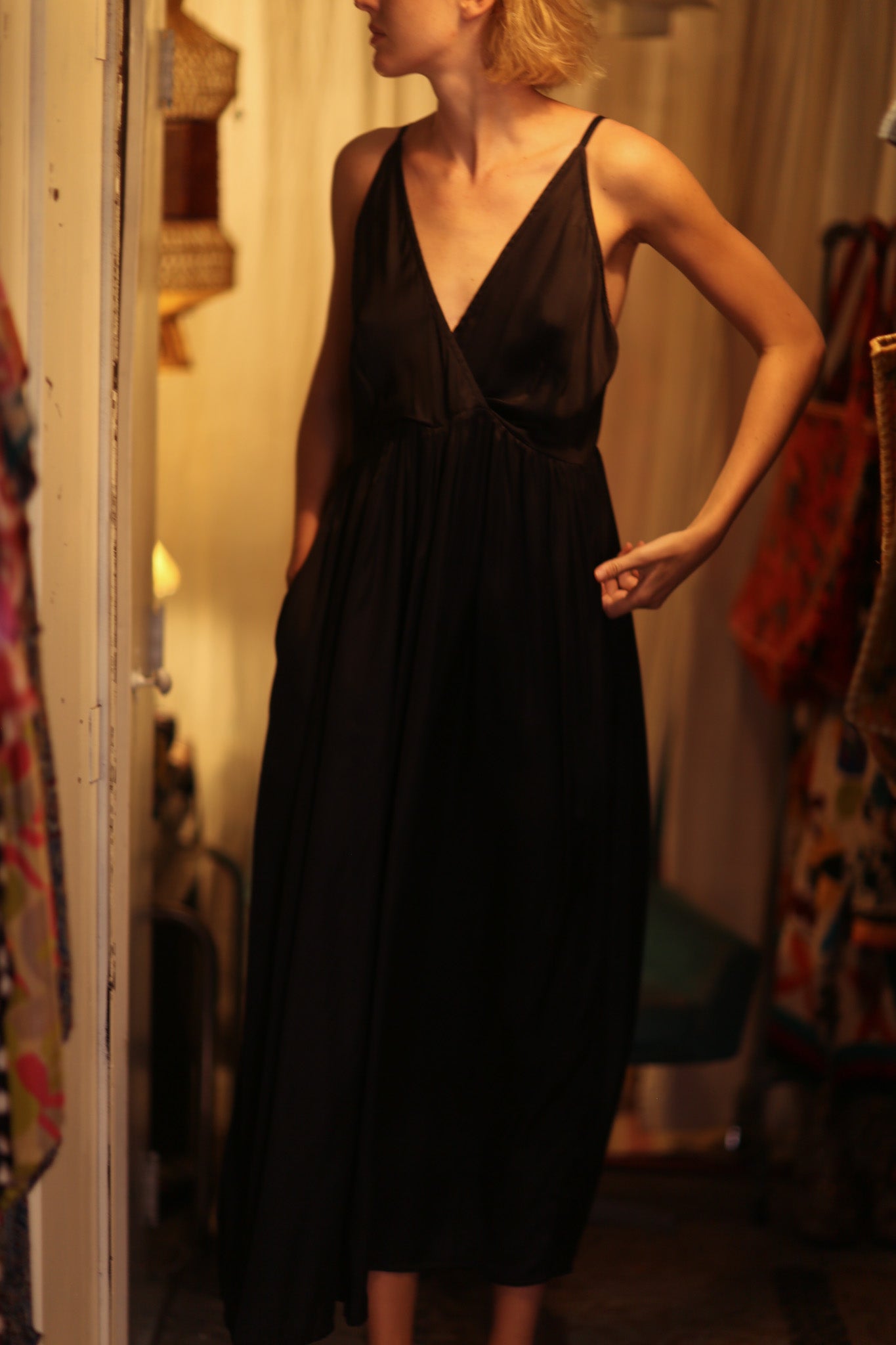 LILY SILK DRESS PITCH BLACK - BANGKOK TAILOR CLOTHING STORE - HANDMADE CLOTHING