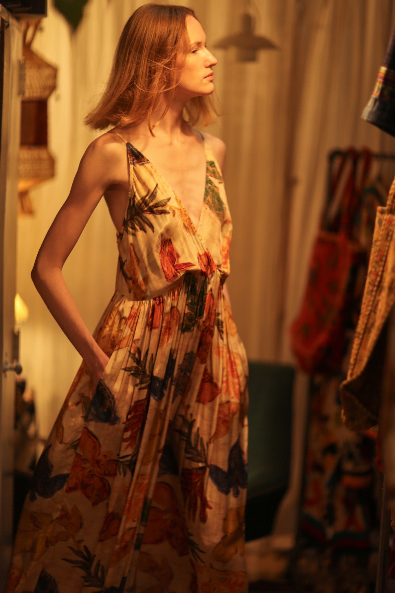 LILY SILK DRESS PRESSED FLOWERS - BANGKOK TAILOR CLOTHING STORE - HANDMADE CLOTHING