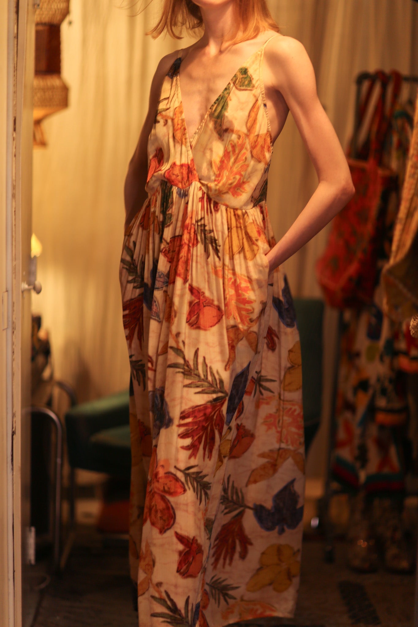 LILY SILK DRESS PRESSED FLOWERS - BANGKOK TAILOR CLOTHING STORE - HANDMADE CLOTHING
