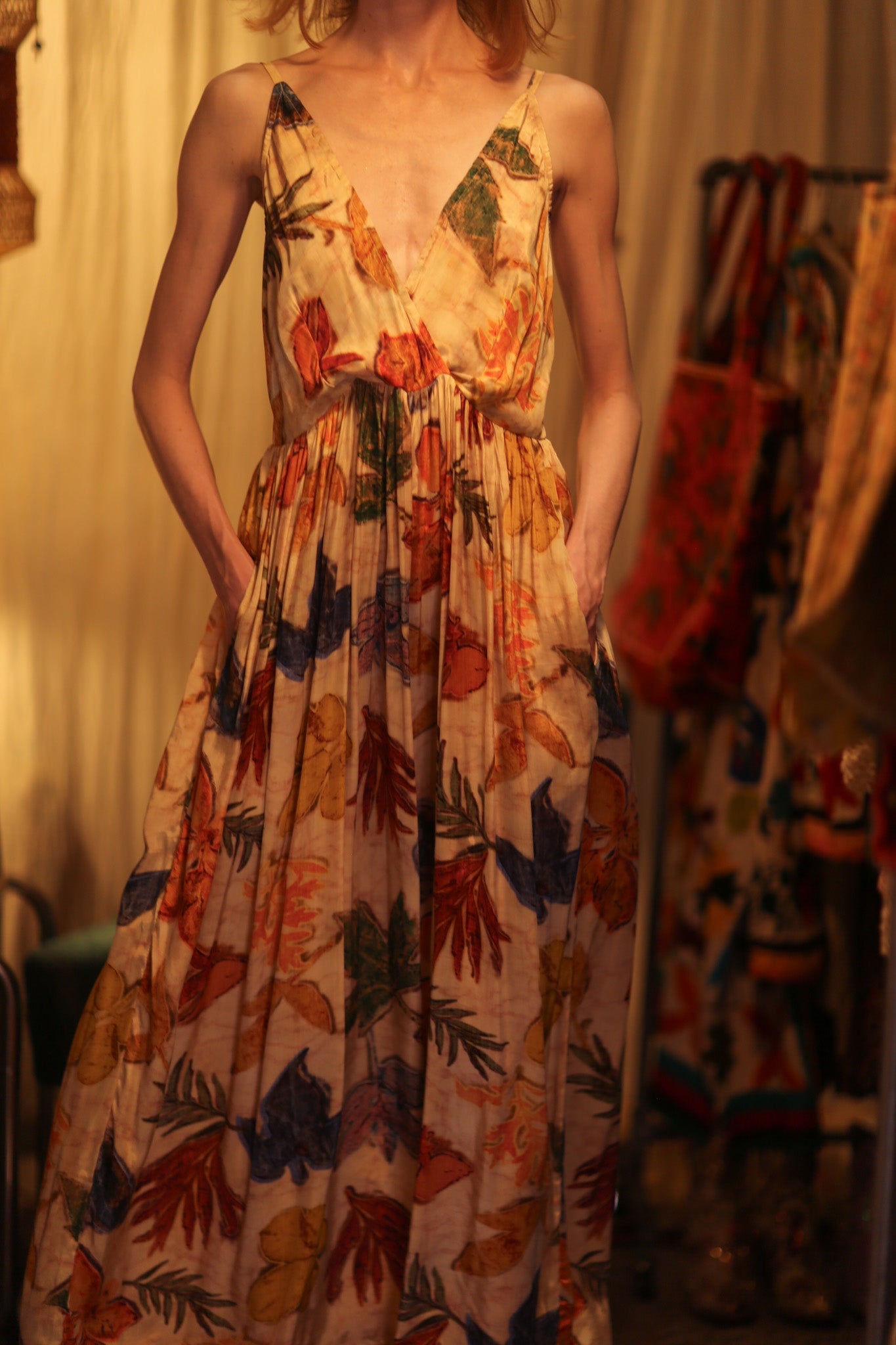 LILY SILK DRESS PRESSED FLOWERS - BANGKOK TAILOR CLOTHING STORE - HANDMADE CLOTHING