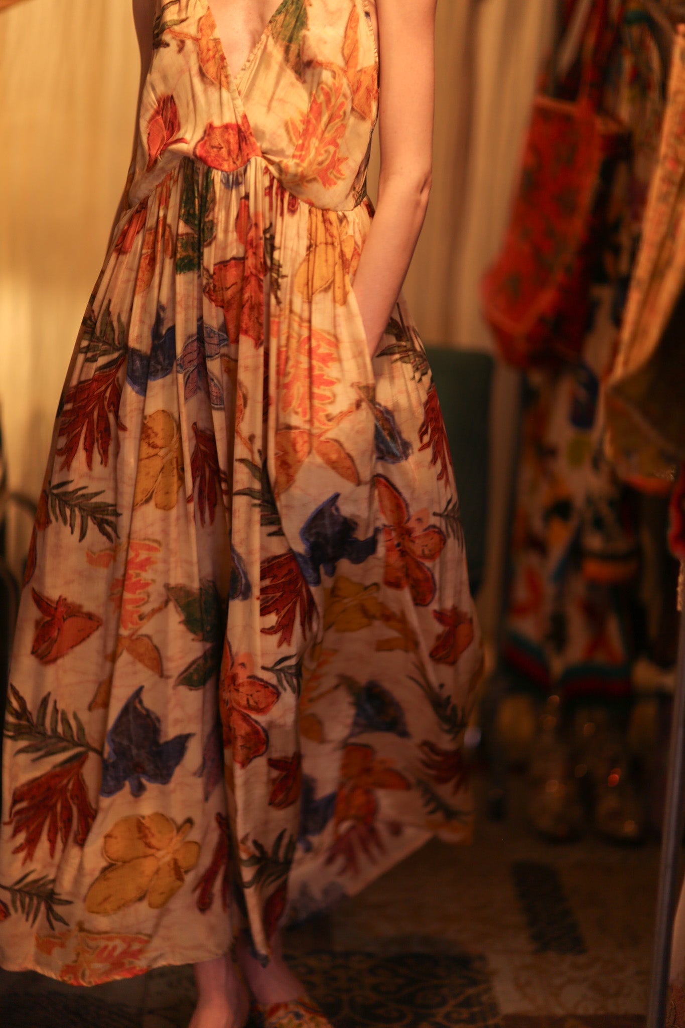 LILY SILK DRESS PRESSED FLOWERS - BANGKOK TAILOR CLOTHING STORE - HANDMADE CLOTHING