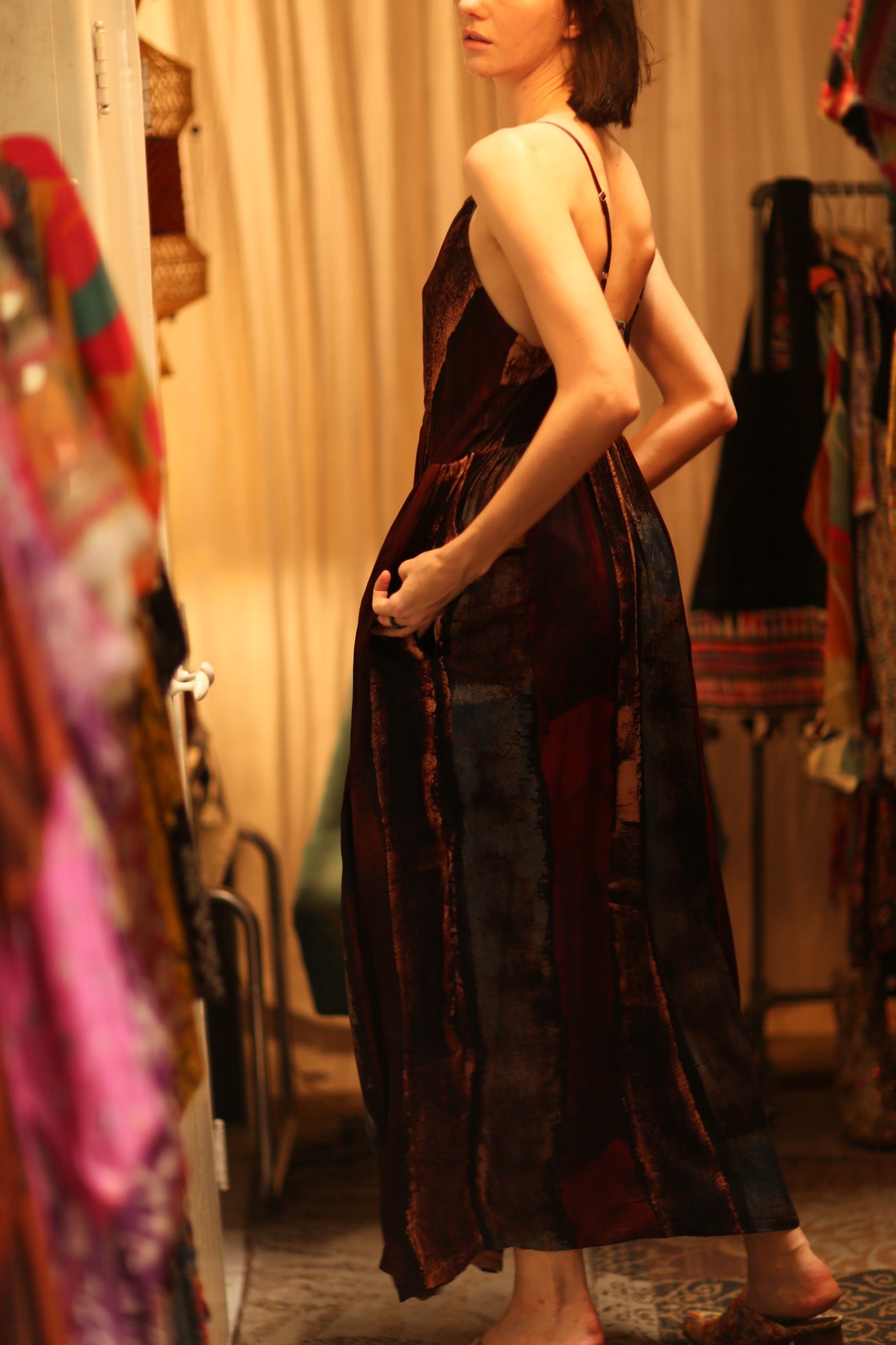 LILY SILK DRESS RED STRIPE - BANGKOK TAILOR CLOTHING STORE - HANDMADE CLOTHING