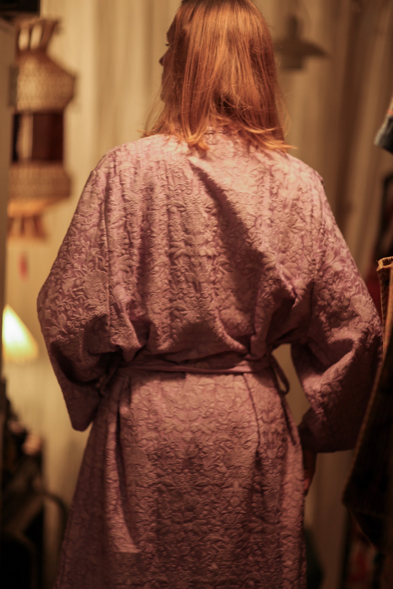 LITTLE FLOWERS EMBROIDERED KIMONO LILAC - BANGKOK TAILOR CLOTHING STORE - HANDMADE CLOTHING