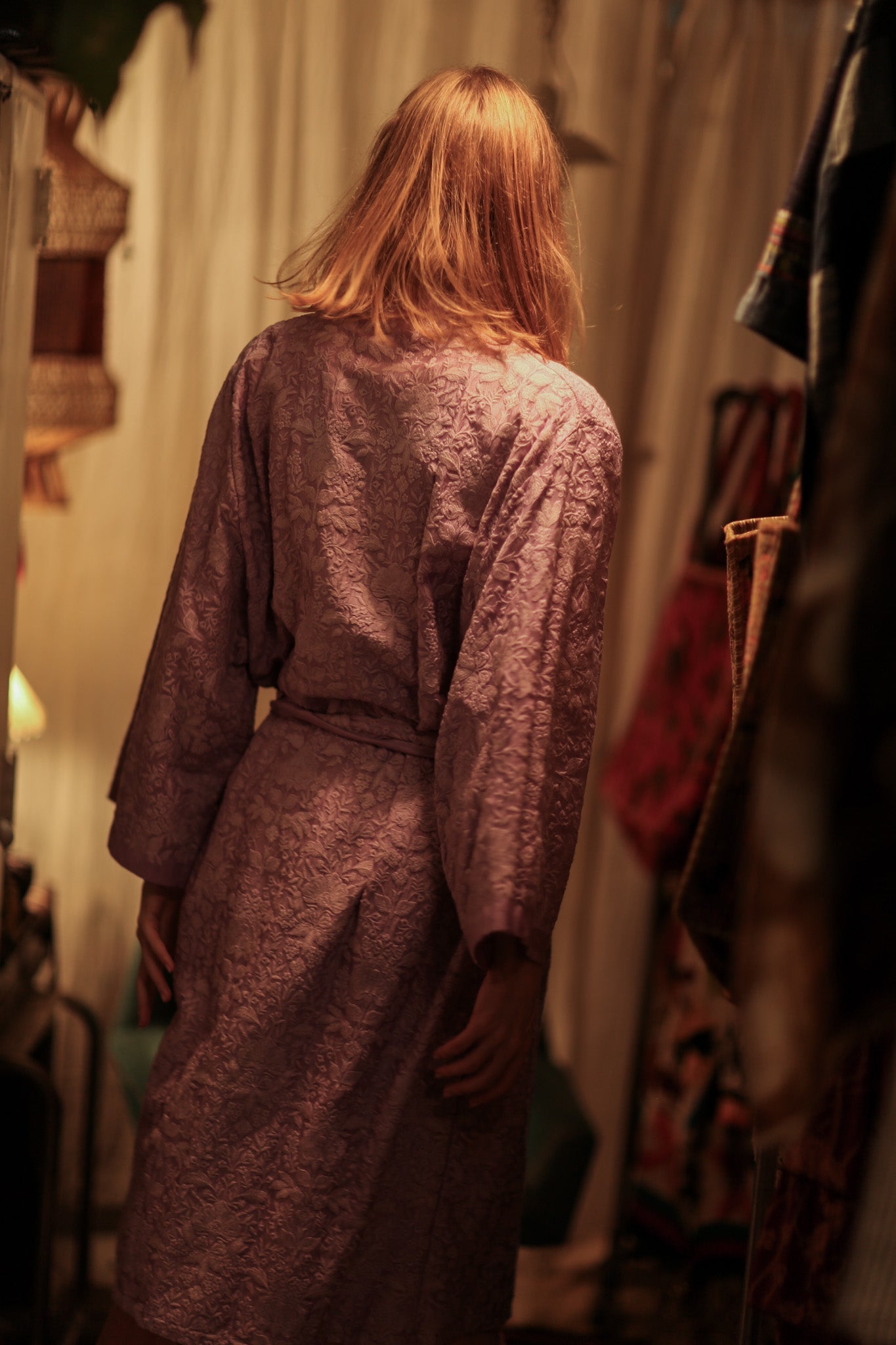LITTLE FLOWERS EMBROIDERED KIMONO LILAC - BANGKOK TAILOR CLOTHING STORE - HANDMADE CLOTHING