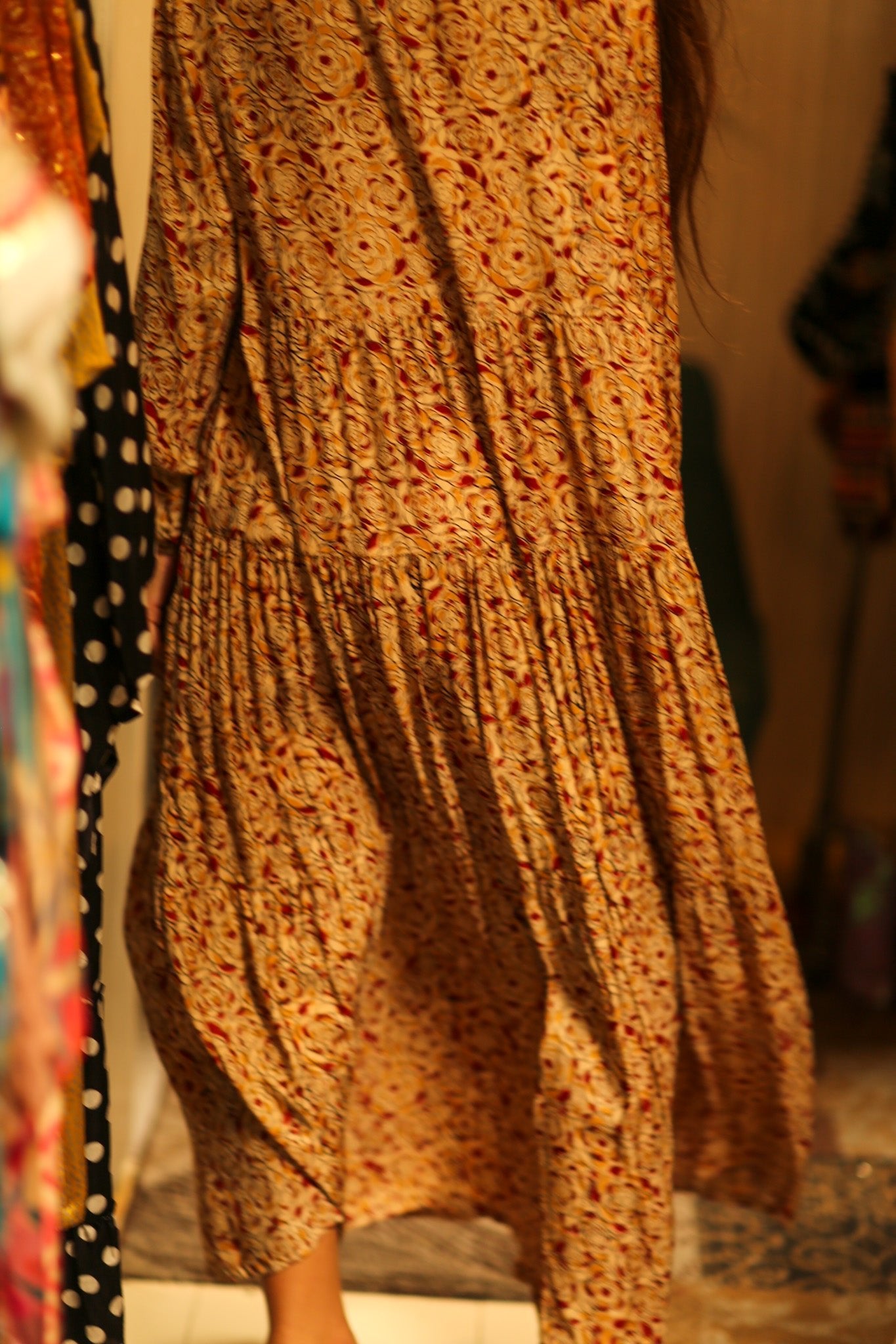 LOA SILK BUTTONED DRESS FLORAL RED - BANGKOK TAILOR CLOTHING STORE - HANDMADE CLOTHING