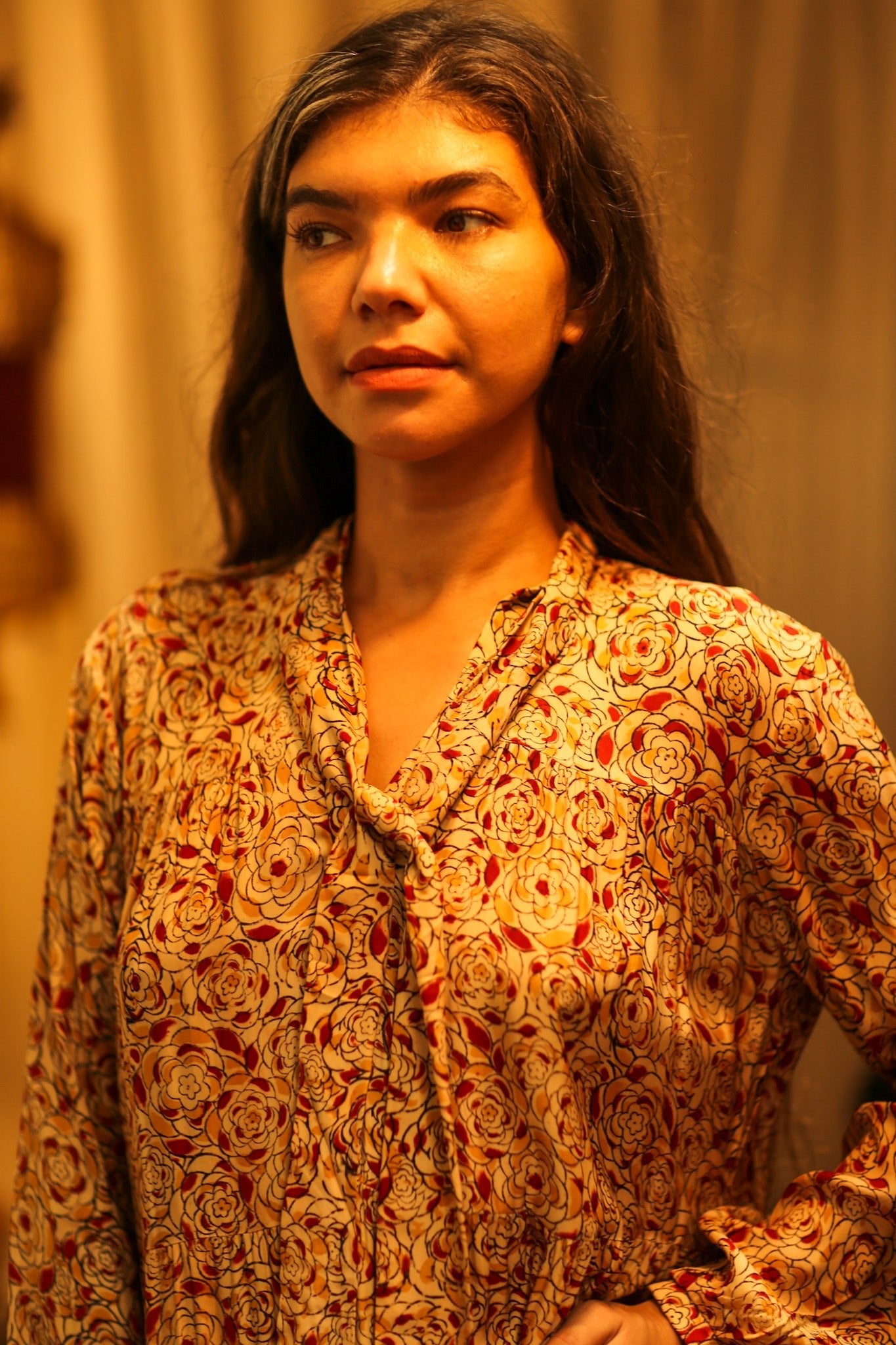 LOA SILK BUTTONED DRESS FLORAL RED - BANGKOK TAILOR CLOTHING STORE - HANDMADE CLOTHING