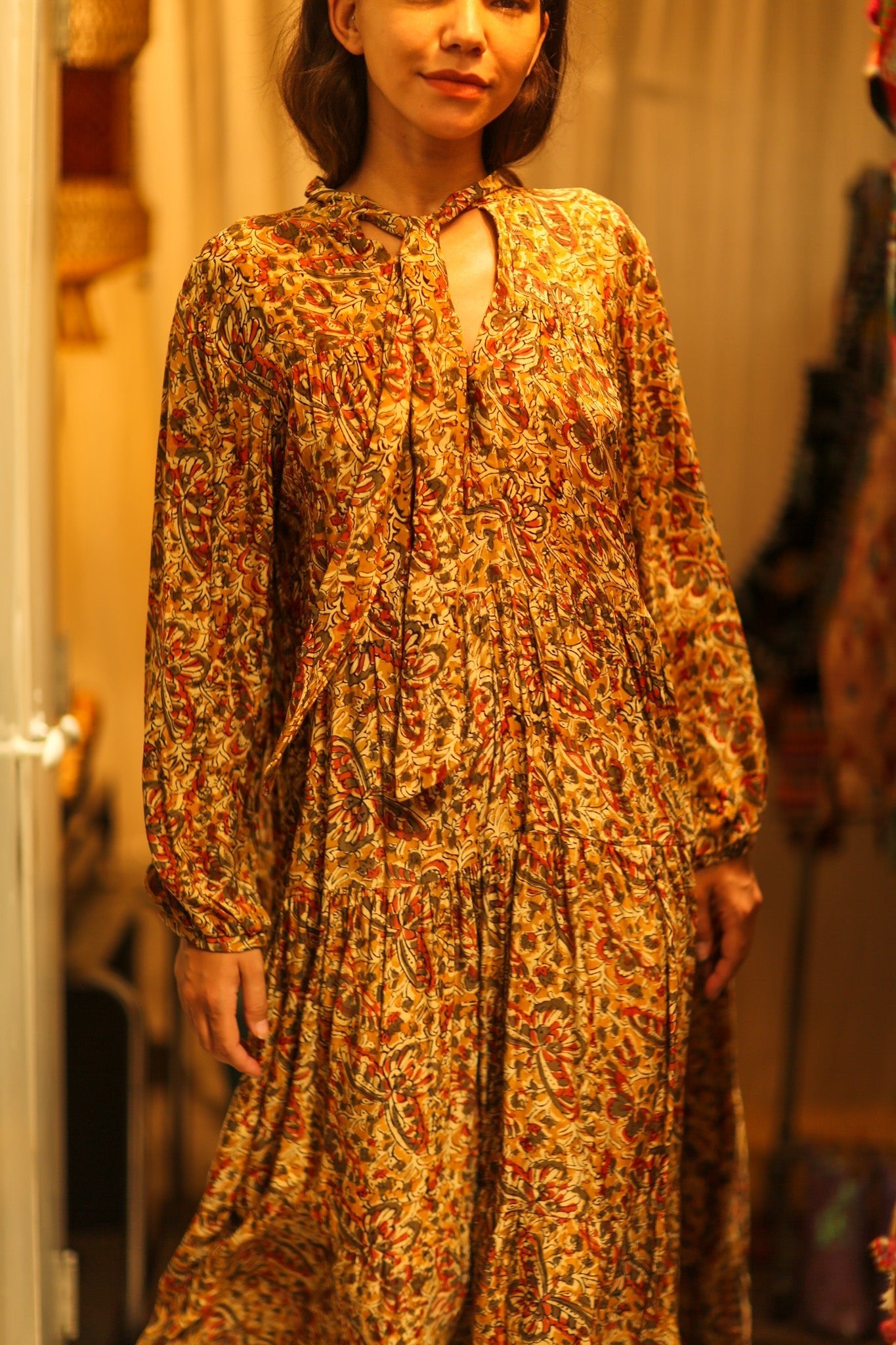 LOA SILK BUTTONED DRESS MARIPOSA YELLOW - BANGKOK TAILOR CLOTHING STORE - HANDMADE CLOTHING