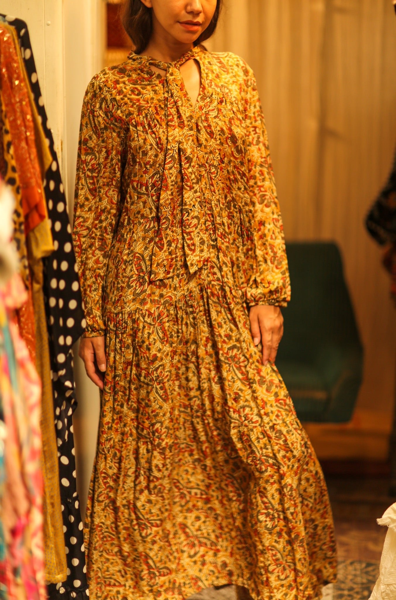 LOA SILK BUTTONED DRESS MARIPOSA YELLOW - BANGKOK TAILOR CLOTHING STORE - HANDMADE CLOTHING