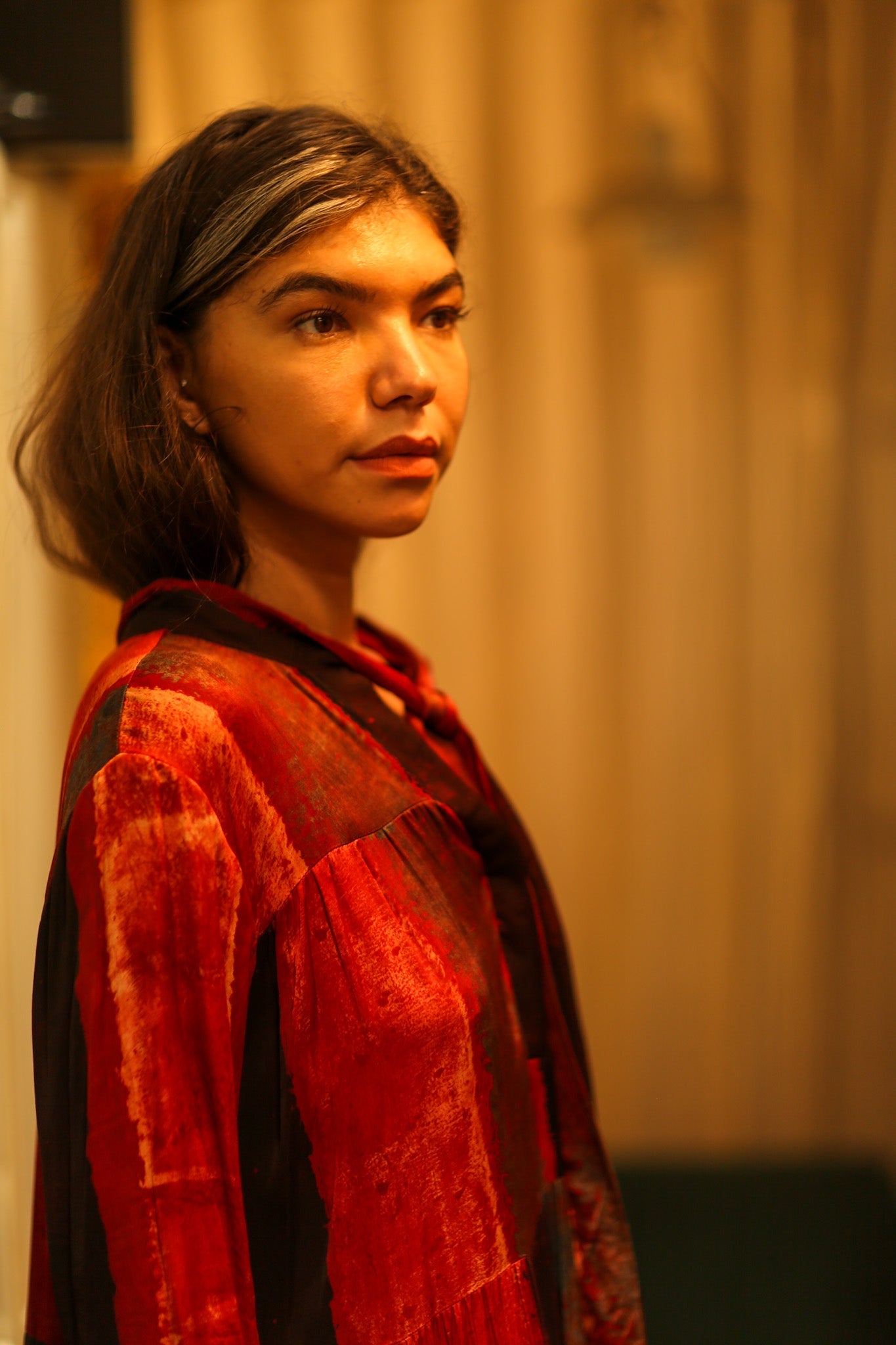 LOA SILK BUTTONED DRESS RED BLOCKS - BANGKOK TAILOR CLOTHING STORE - HANDMADE CLOTHING