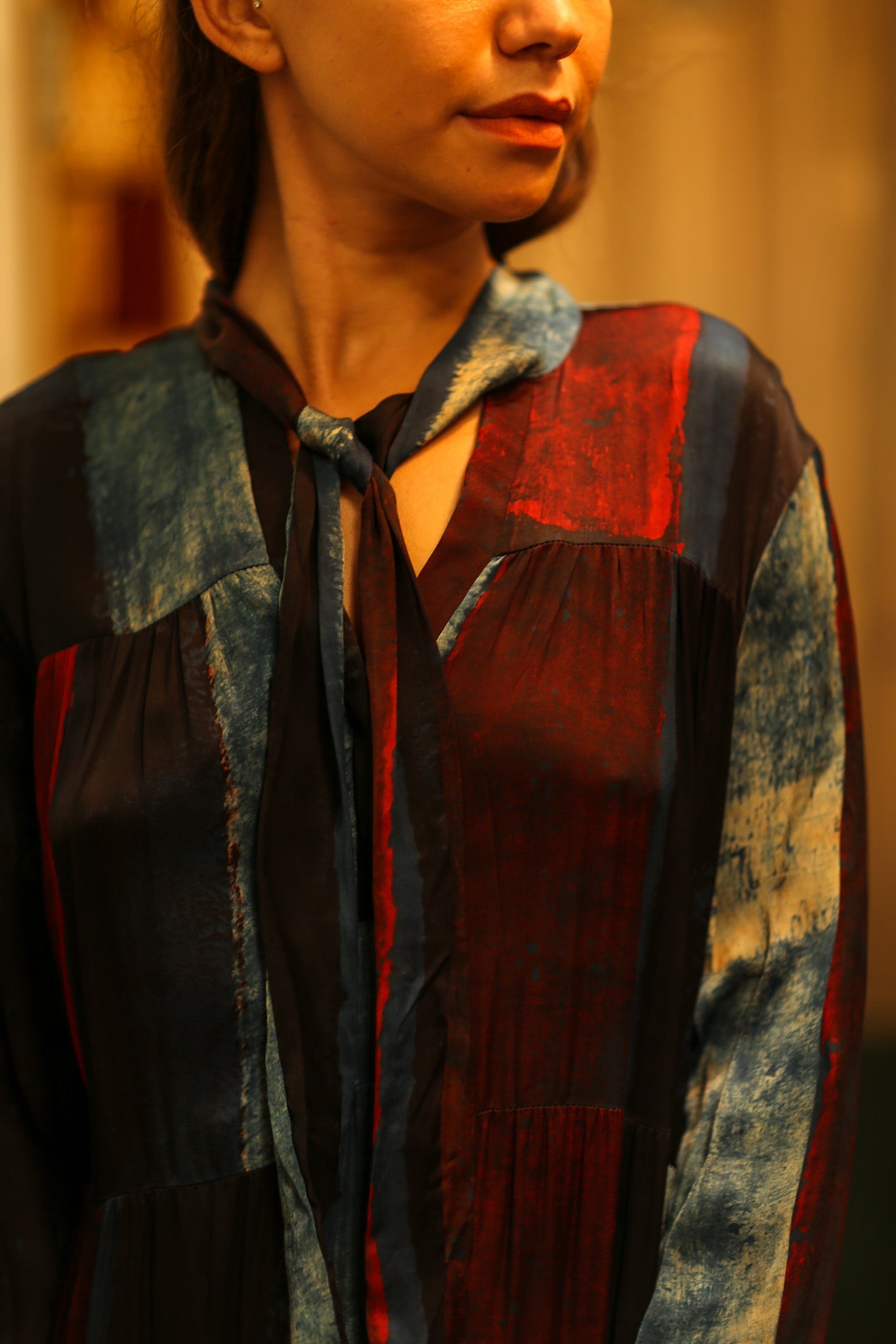 LOA SILK DRESS BLUE BLOCKS - BANGKOK TAILOR CLOTHING STORE - HANDMADE CLOTHING