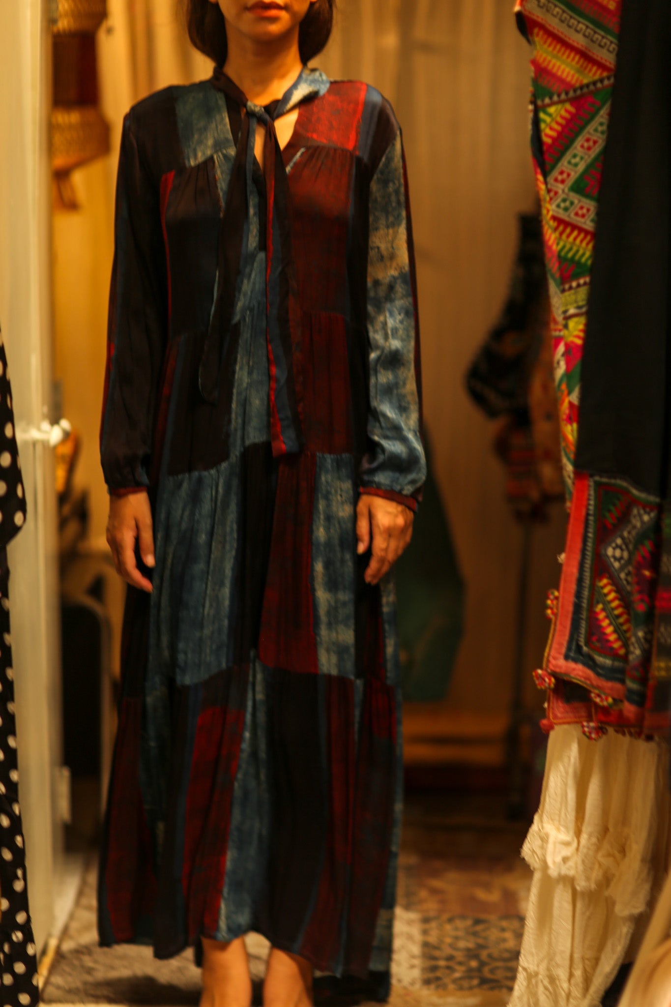 LOA SILK DRESS BLUE BLOCKS - BANGKOK TAILOR CLOTHING STORE - HANDMADE CLOTHING