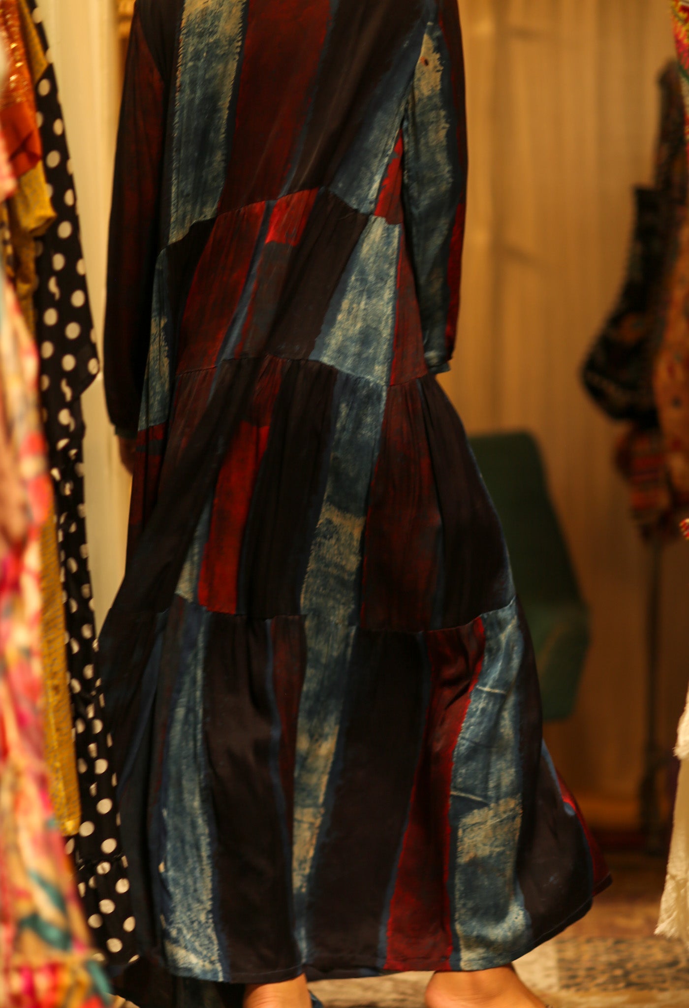 LOA SILK DRESS BLUE BLOCKS - BANGKOK TAILOR CLOTHING STORE - HANDMADE CLOTHING