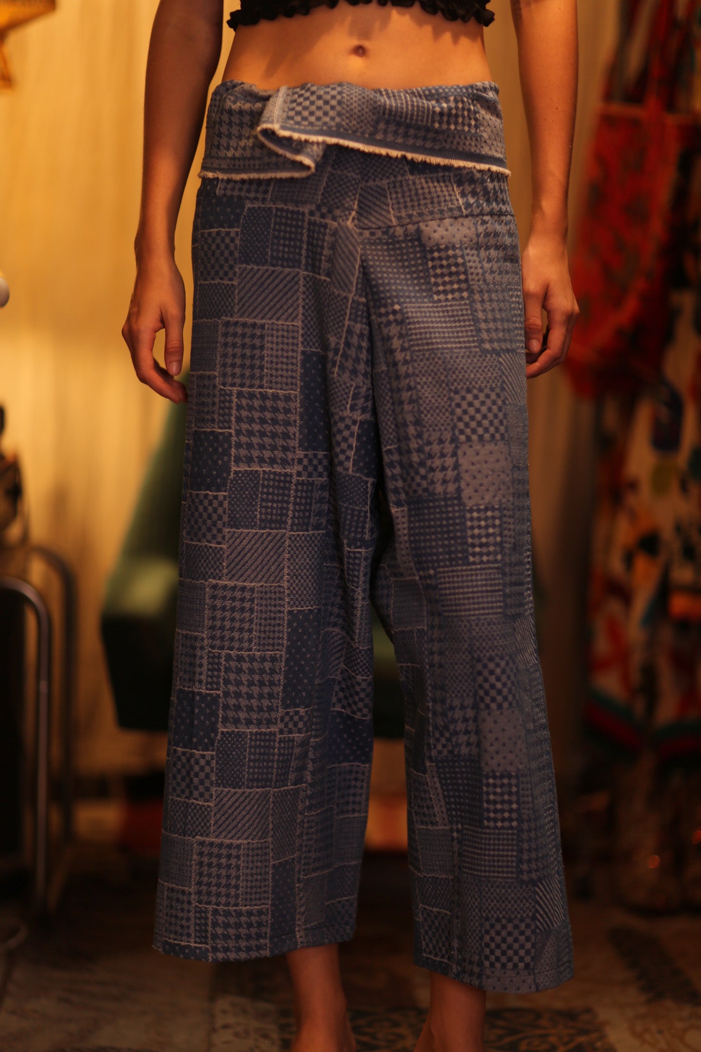 LUKE DENIM SQUARES FISHERMAN TROUSERS - BANGKOK TAILOR CLOTHING STORE - HANDMADE CLOTHING