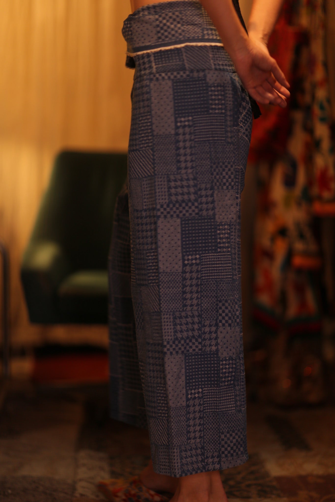 LUKE DENIM SQUARES FISHERMAN TROUSERS - BANGKOK TAILOR CLOTHING STORE - HANDMADE CLOTHING