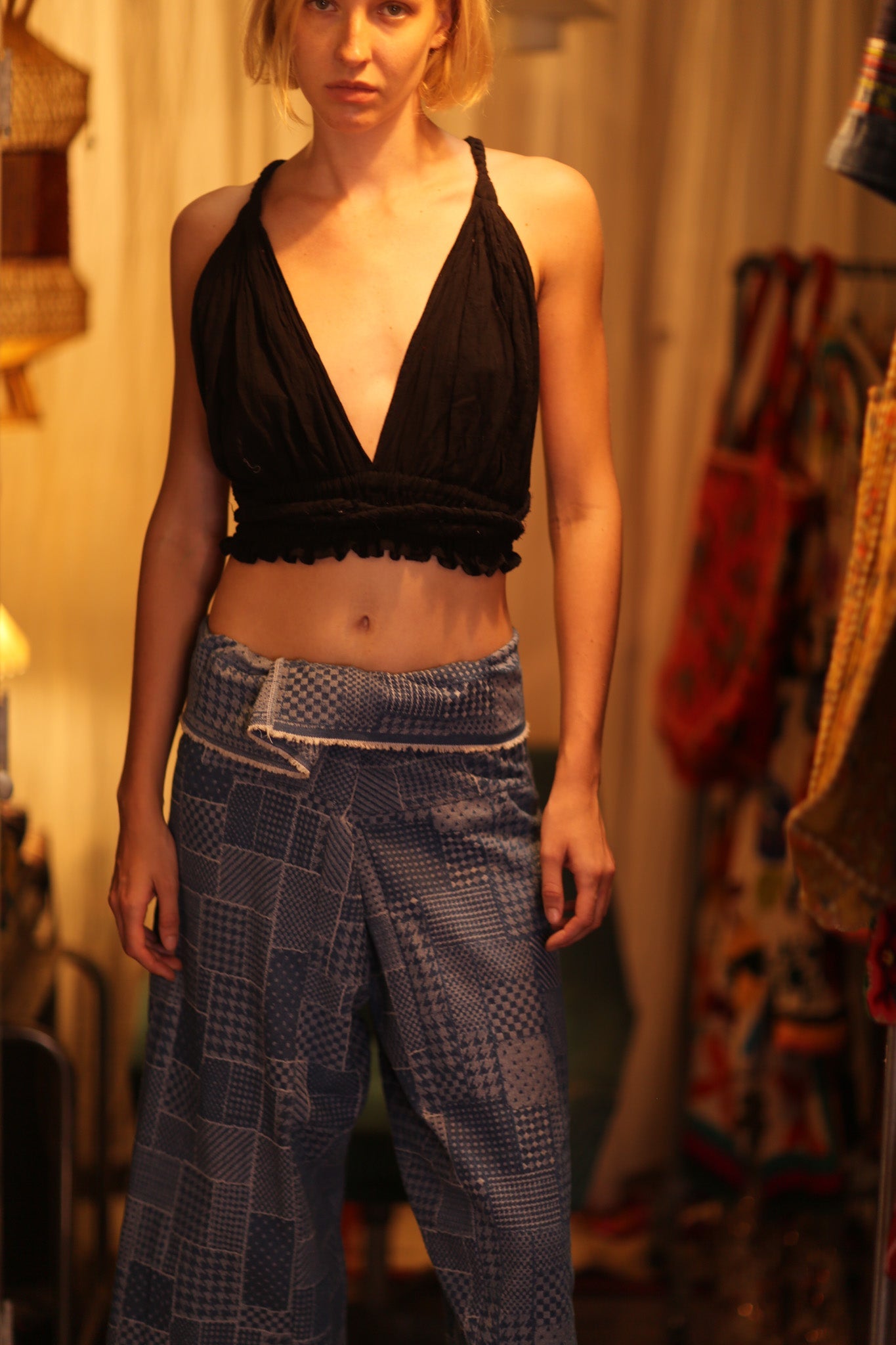 LUKE DENIM SQUARES FISHERMAN TROUSERS - BANGKOK TAILOR CLOTHING STORE - HANDMADE CLOTHING