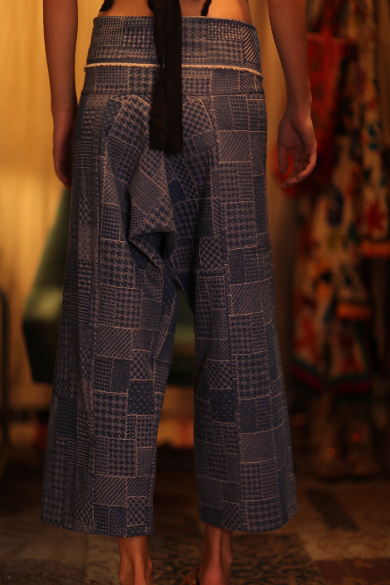 LUKE DENIM SQUARES FISHERMAN TROUSERS - BANGKOK TAILOR CLOTHING STORE - HANDMADE CLOTHING