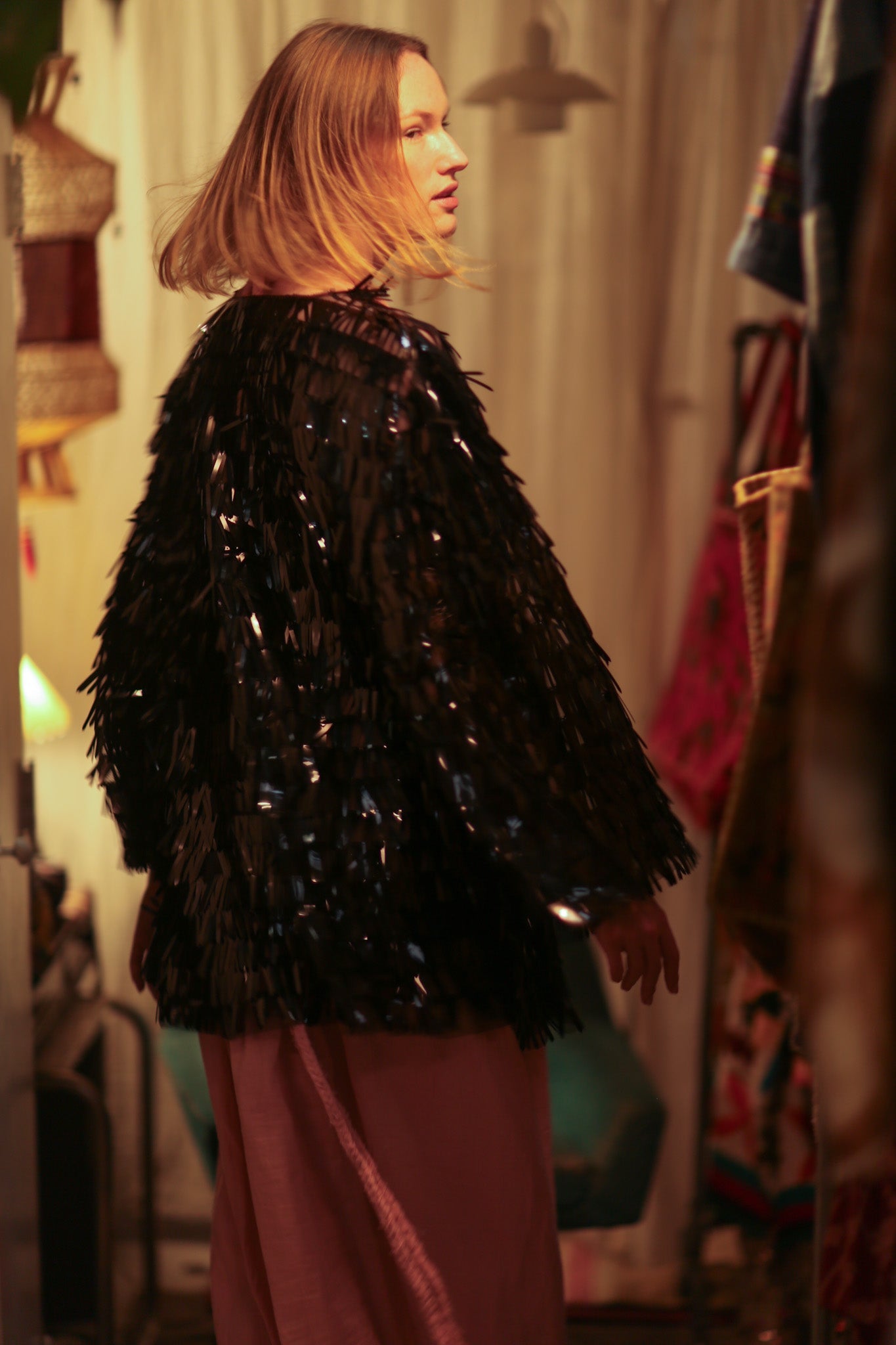 MARION SEQUINED SHORT KIMONO BLACK - BANGKOK TAILOR CLOTHING STORE - HANDMADE CLOTHING