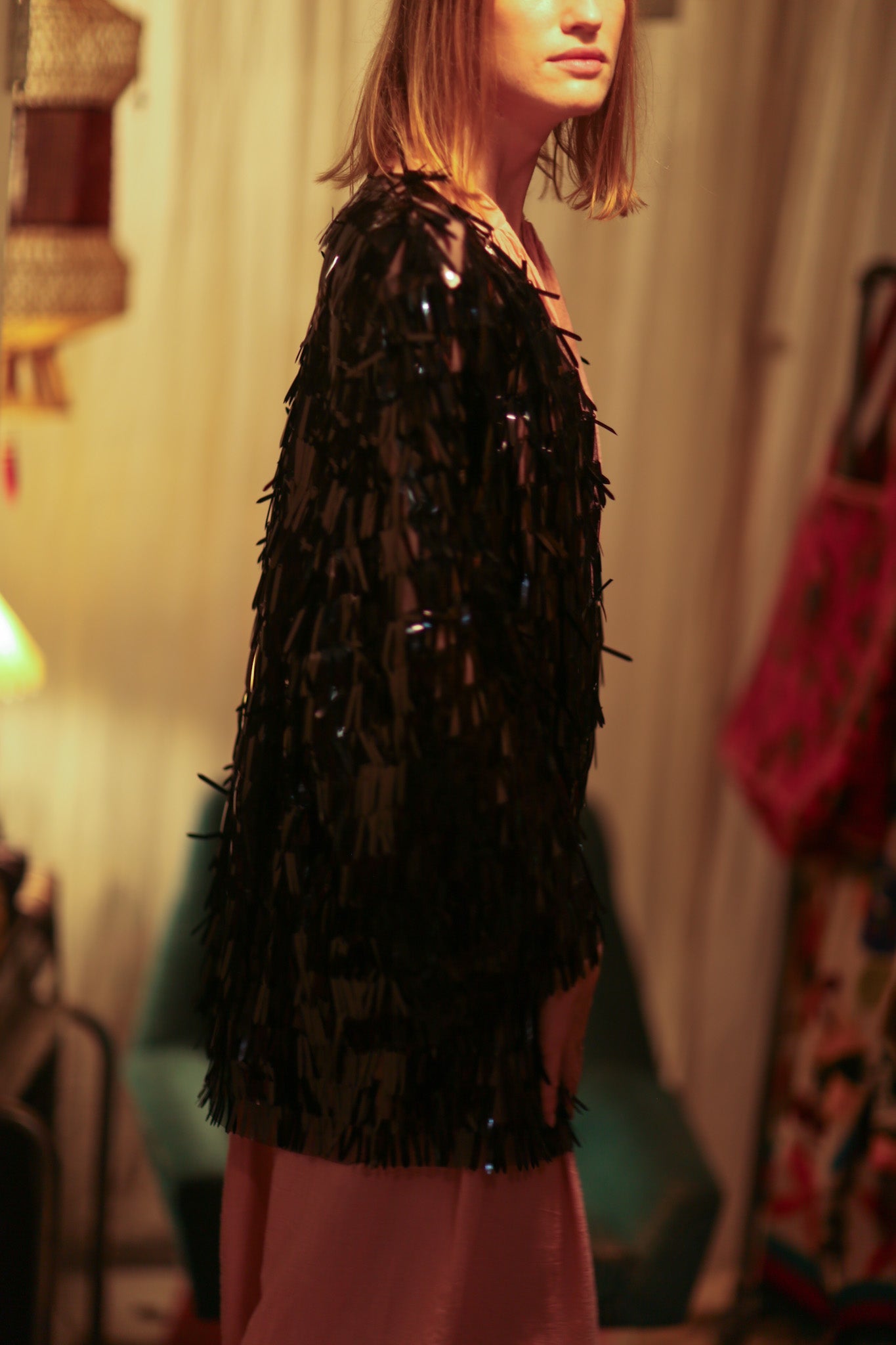 MARION SEQUINED SHORT KIMONO BLACK - BANGKOK TAILOR CLOTHING STORE - HANDMADE CLOTHING