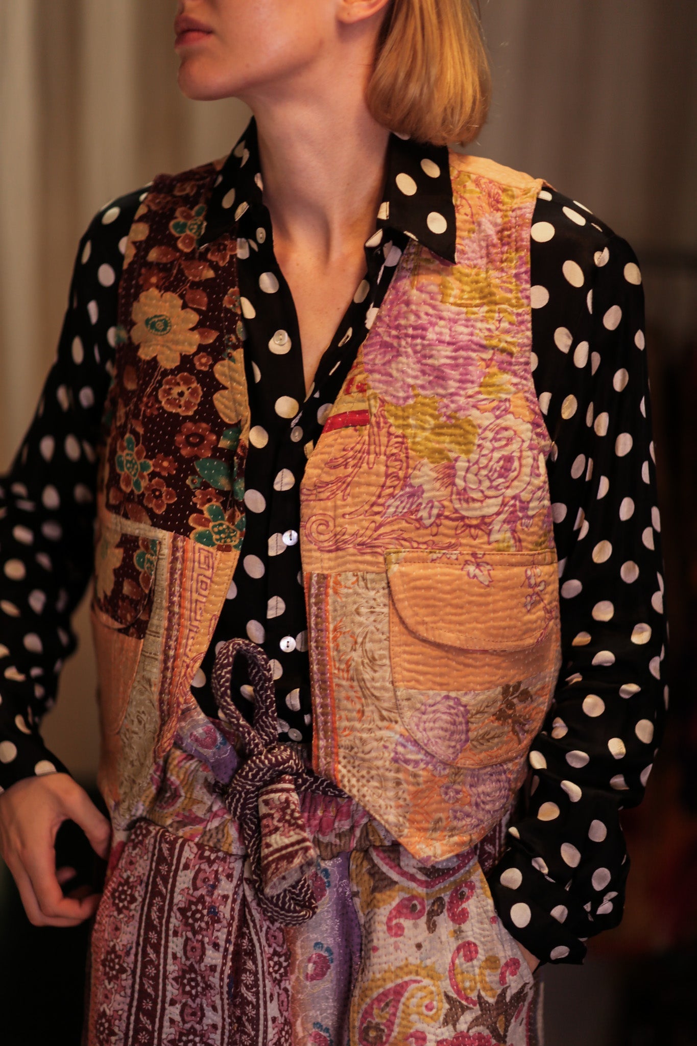 MARLENE PATCHWORK KANTHA GILET PEACH - BANGKOK TAILOR CLOTHING STORE - HANDMADE CLOTHING