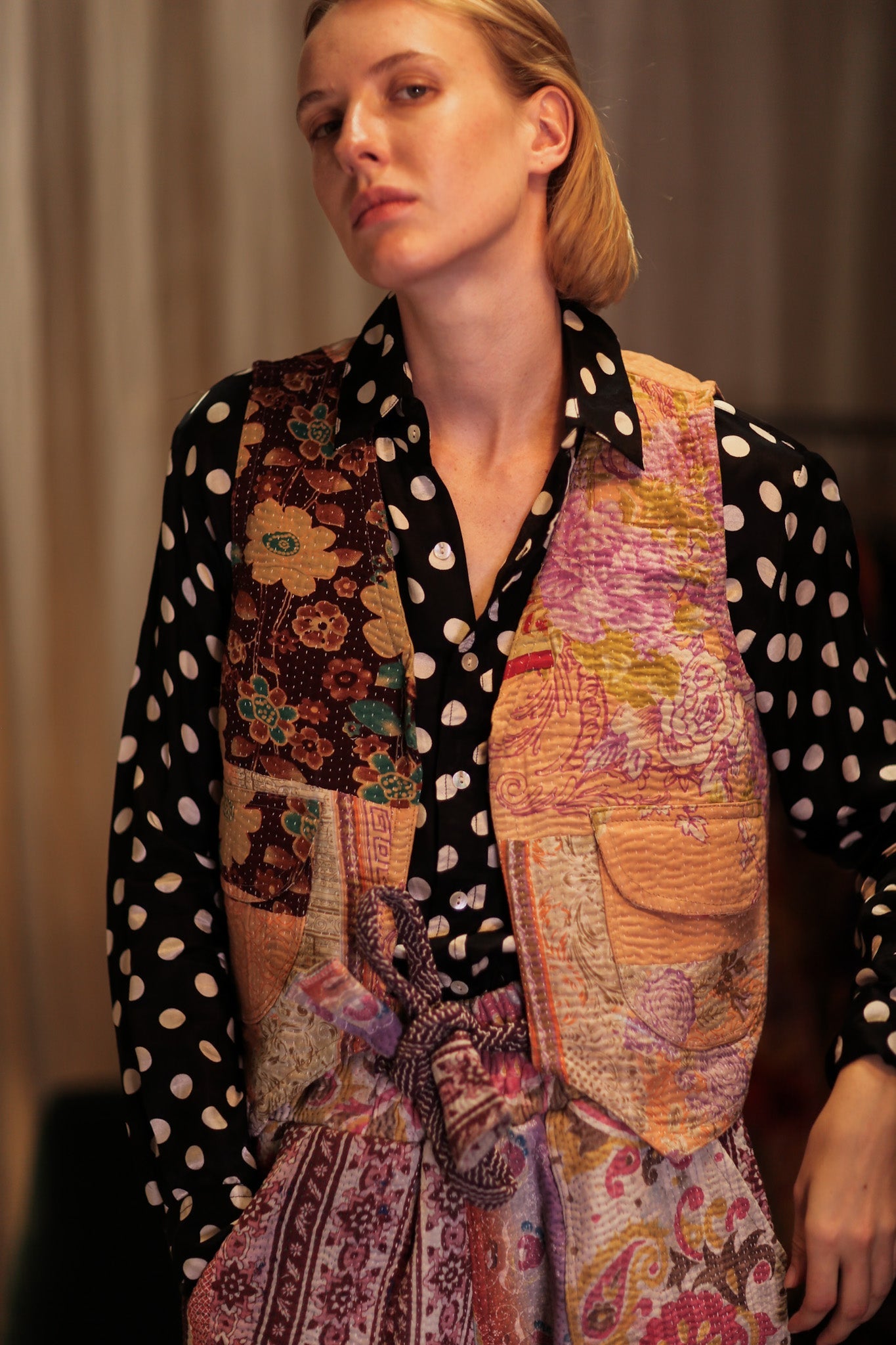 MARLENE PATCHWORK KANTHA GILET PEACH - BANGKOK TAILOR CLOTHING STORE - HANDMADE CLOTHING