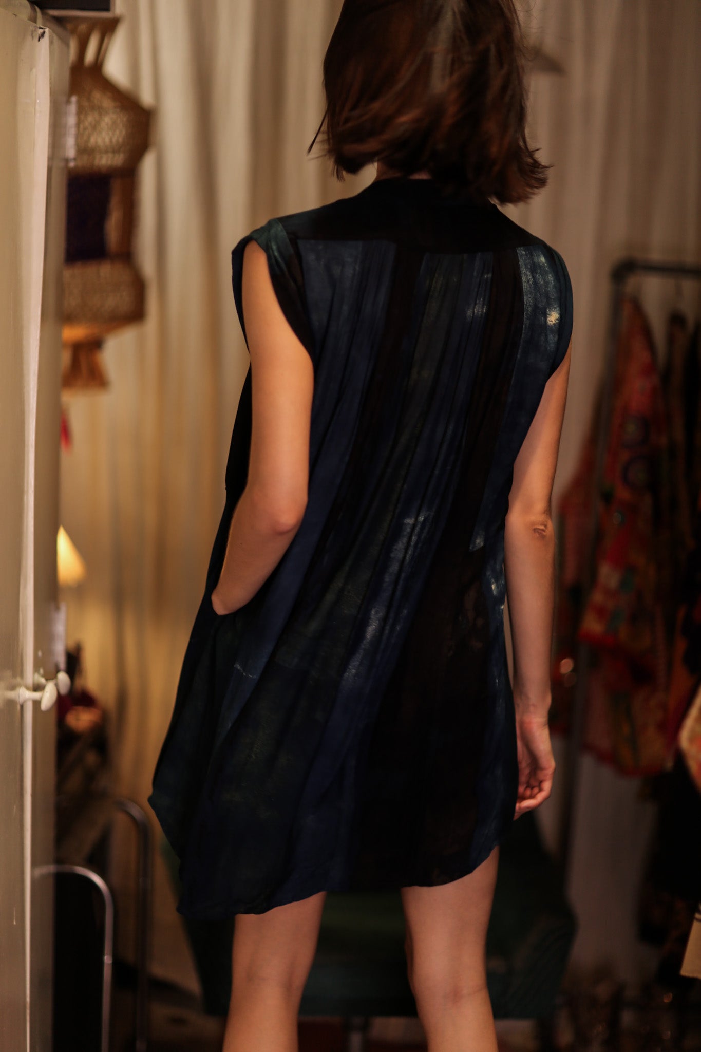 MARY SILK DRESS BLUE STRIPE - BANGKOK TAILOR CLOTHING STORE - HANDMADE CLOTHING