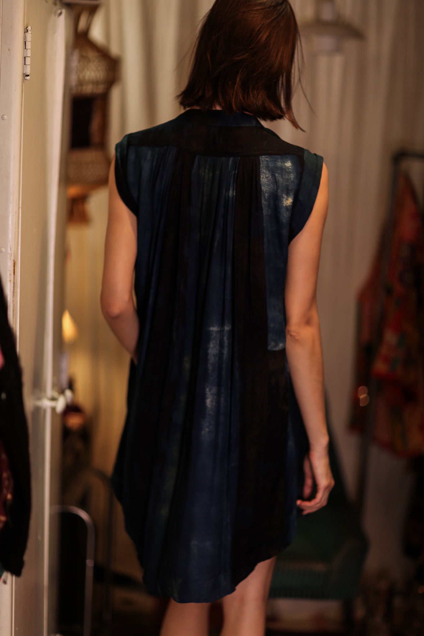 MARY SILK DRESS BLUE STRIPE - BANGKOK TAILOR CLOTHING STORE - HANDMADE CLOTHING