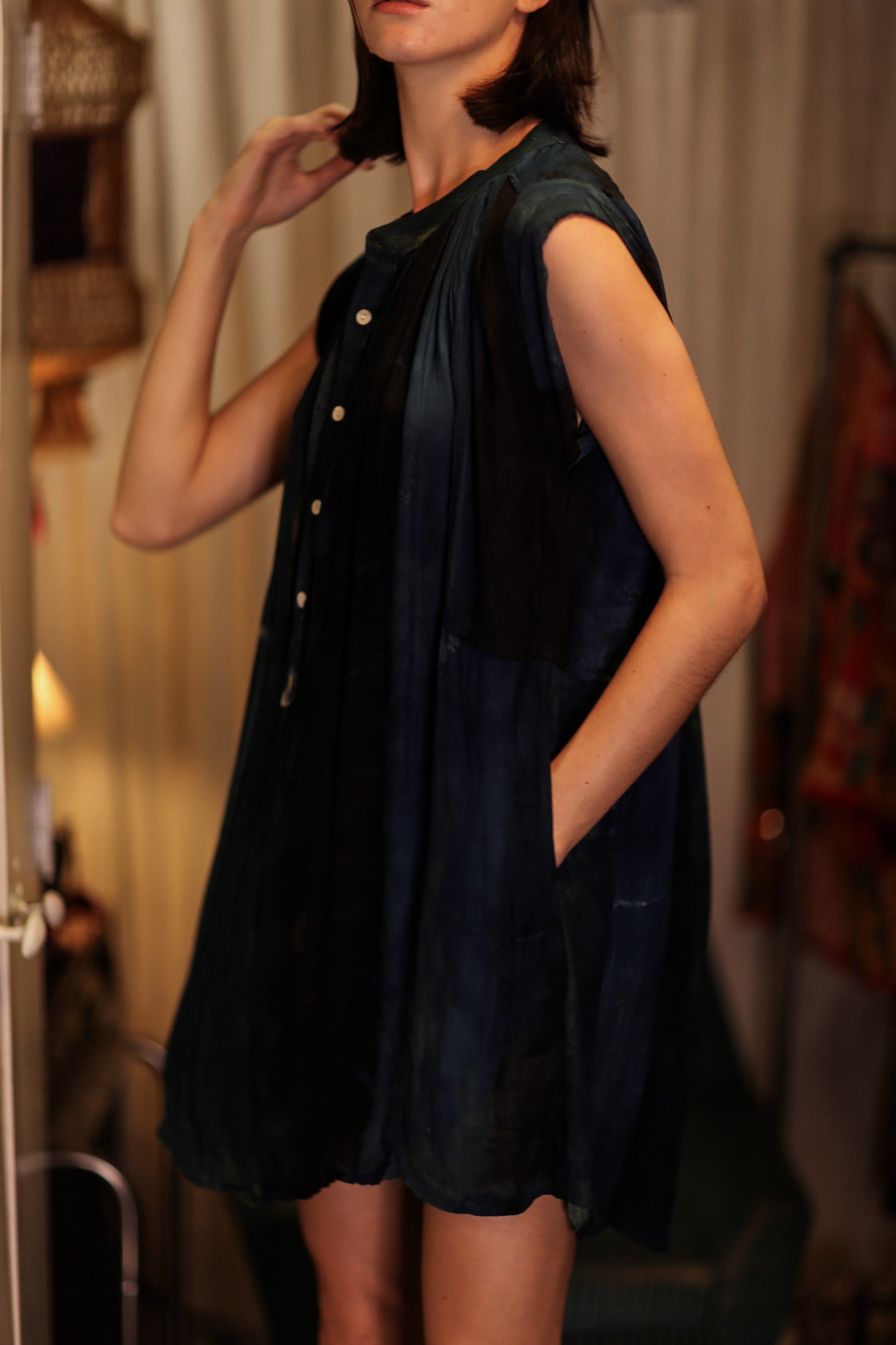 MARY SILK DRESS BLUE STRIPE - BANGKOK TAILOR CLOTHING STORE - HANDMADE CLOTHING