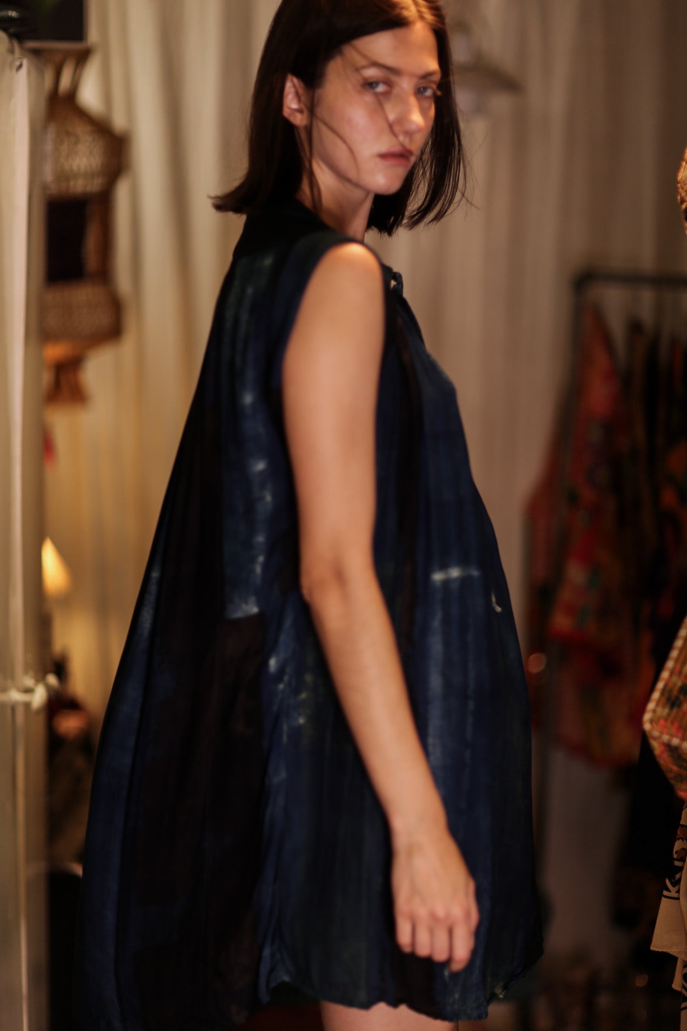 MARY SILK DRESS BLUE STRIPE - BANGKOK TAILOR CLOTHING STORE - HANDMADE CLOTHING