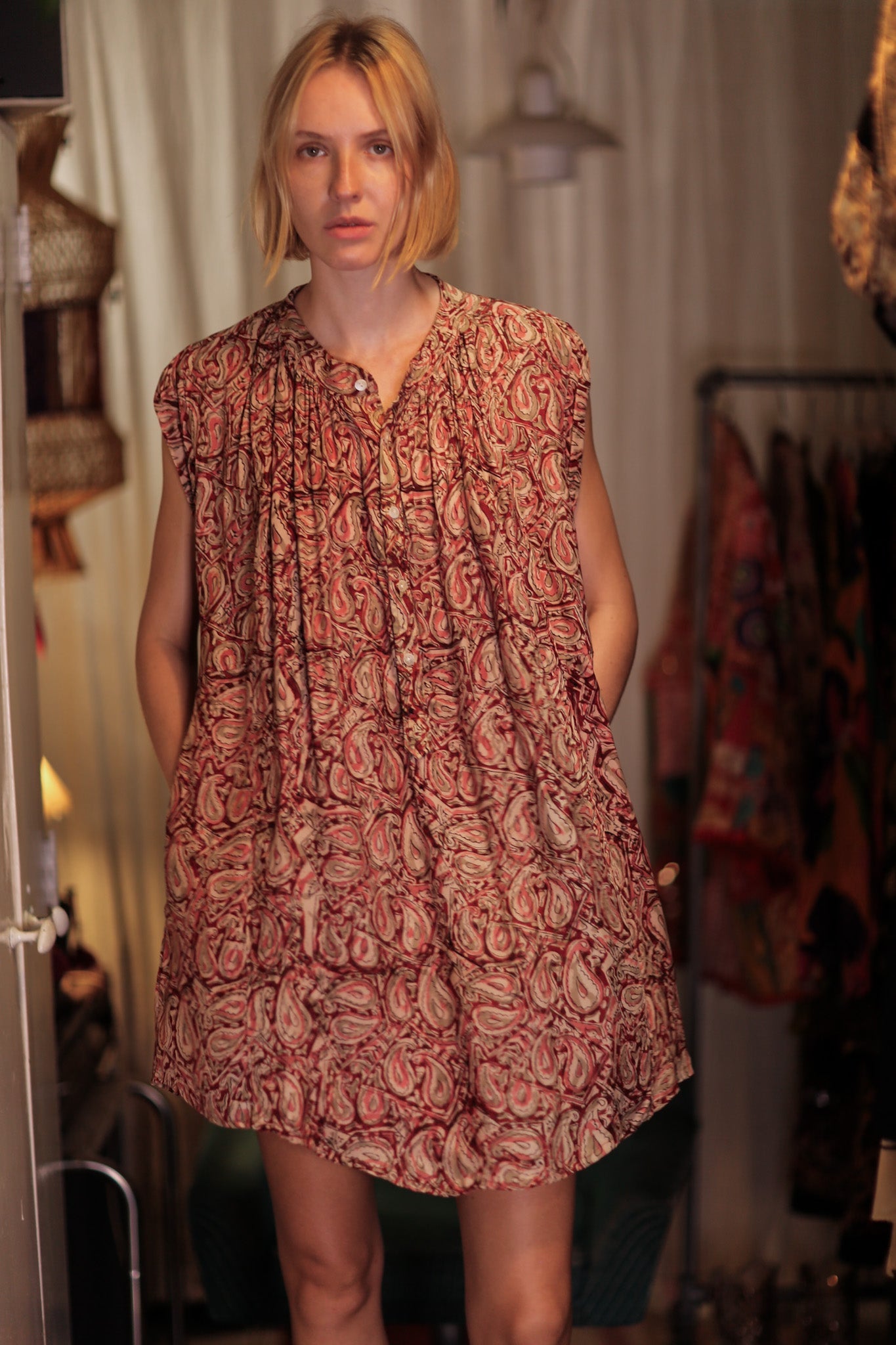MARY SILK DRESS PAISLEY RED - BANGKOK TAILOR CLOTHING STORE - HANDMADE CLOTHING