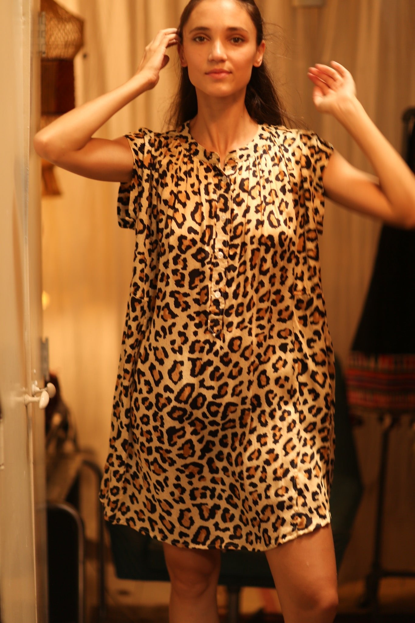 MARY SILK DRESS PALE LEO - BANGKOK TAILOR CLOTHING STORE - HANDMADE CLOTHING