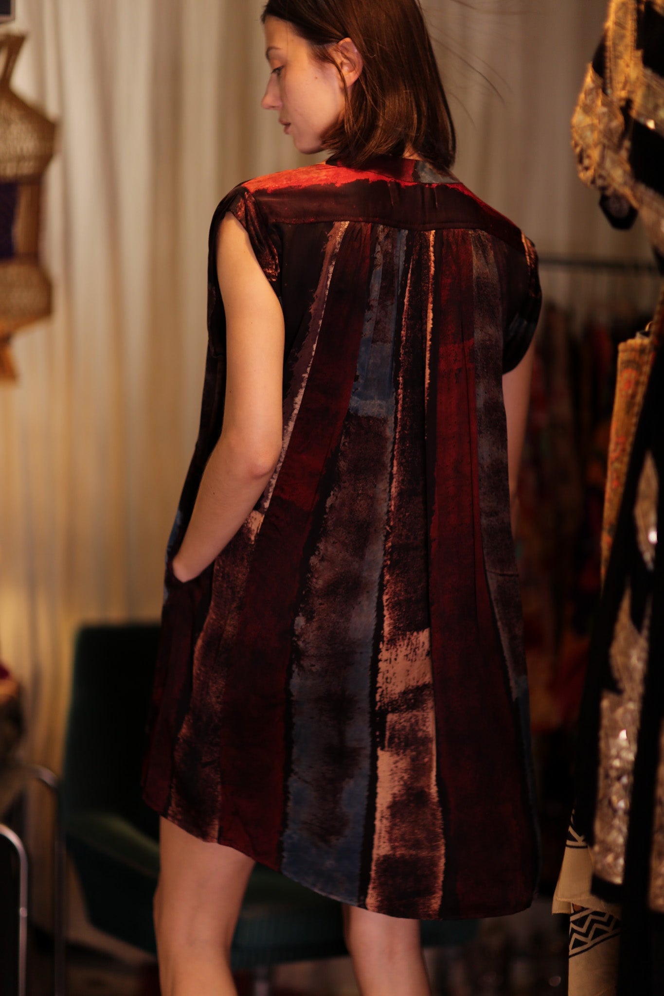 MARY SILK DRESS RED AND BLUE STRIPE - BANGKOK TAILOR CLOTHING STORE - HANDMADE CLOTHING